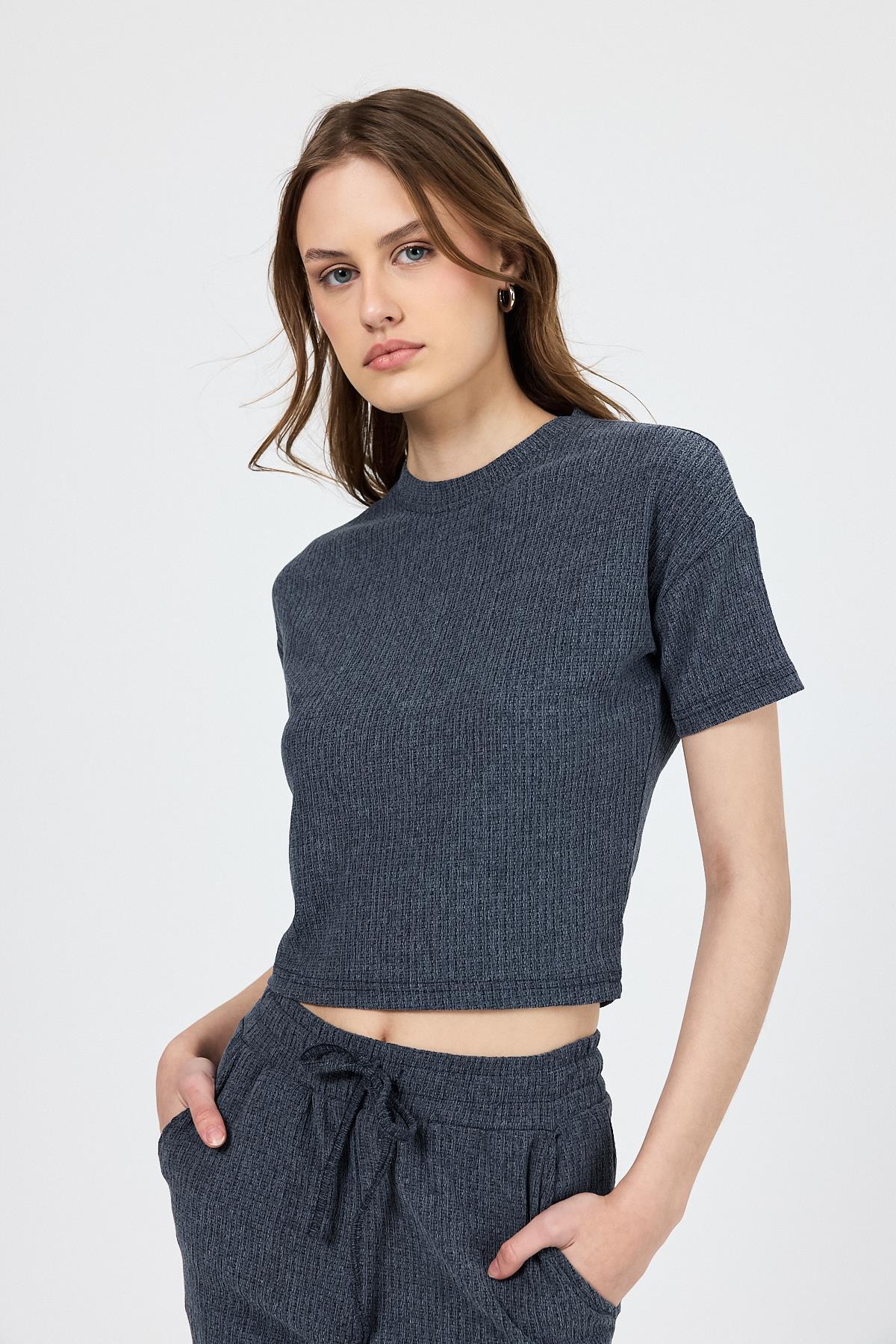 İndigo Bisiklet Yaka Bürümcük Doklu Kumaş Alt Üst Takım 1455 - 2