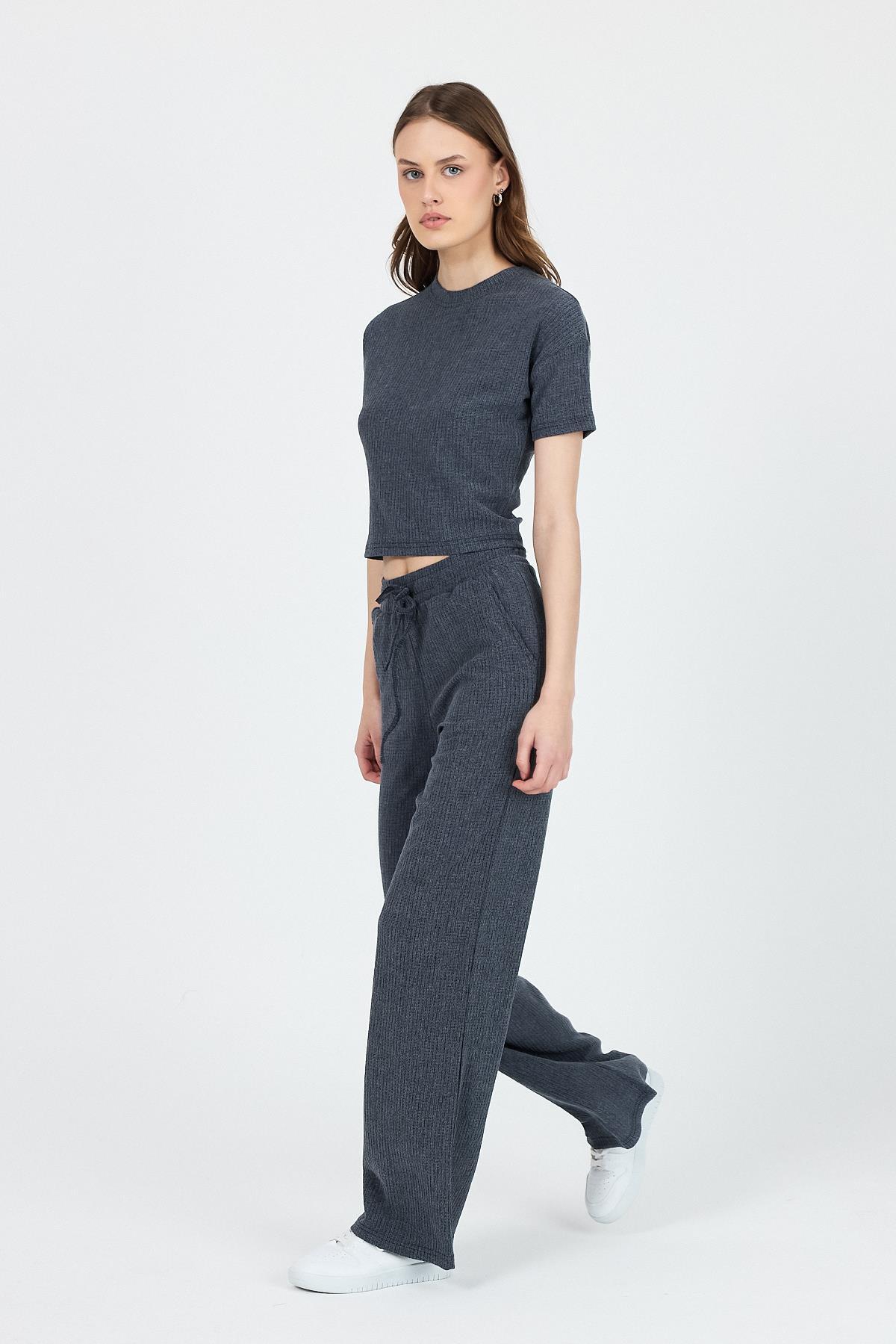 İndigo Bisiklet Yaka Bürümcük Doklu Kumaş Alt Üst Takım 1455 - 3