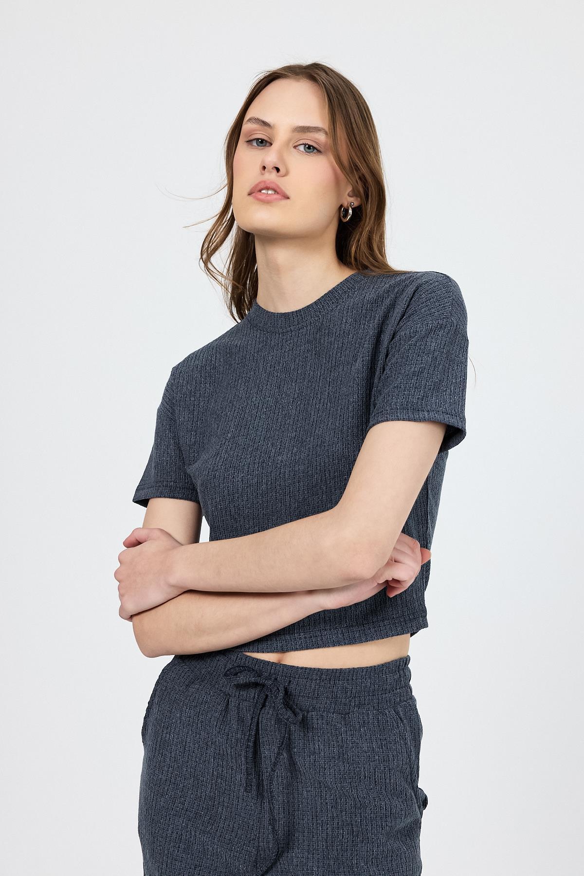 İndigo Bisiklet Yaka Bürümcük Doklu Kumaş Alt Üst Takım 1455 - 8