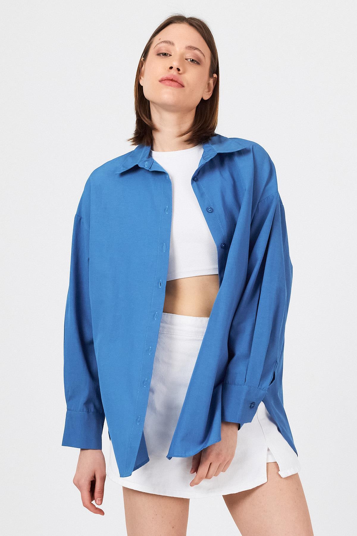 İndigo Oversize Basic Uzun Gömlek 4664A - 2