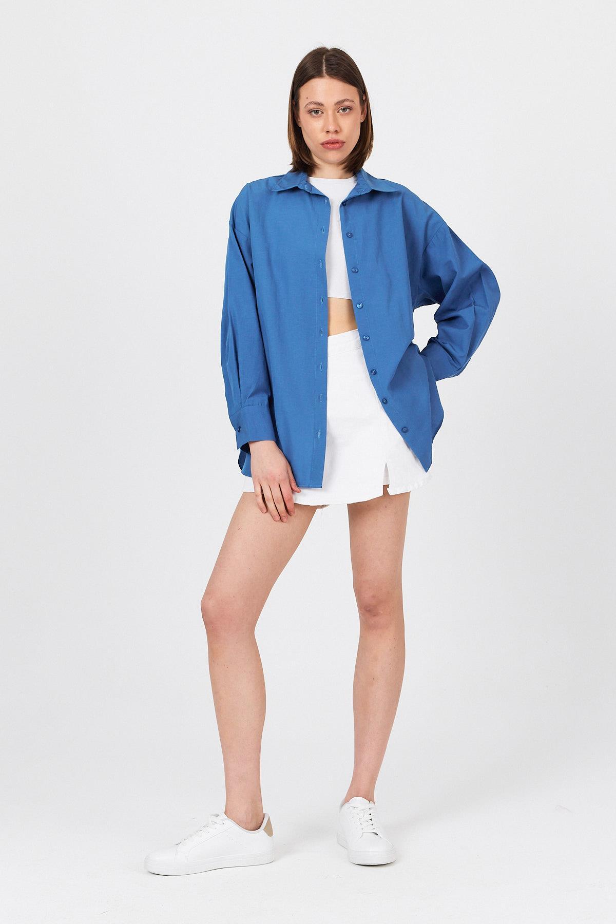 İndigo Oversize Basic Uzun Gömlek 4664A - 3