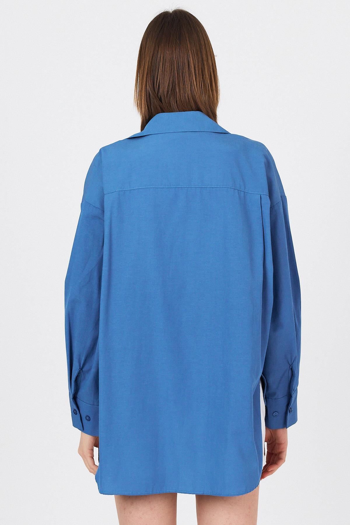 İndigo Oversize Basic Uzun Gömlek 4664A - 5