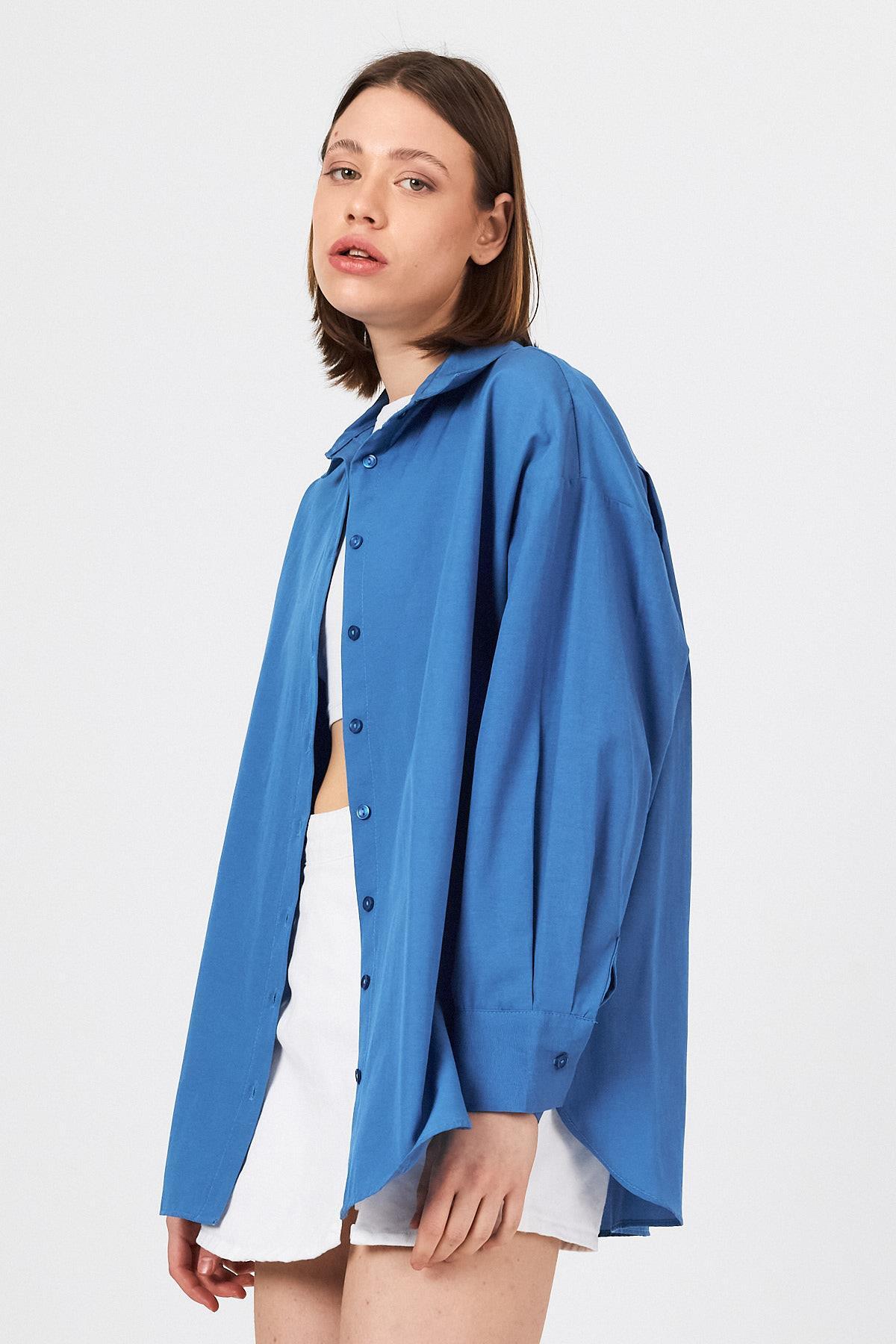 İndigo Oversize Basic Uzun Gömlek 4664A - RAYS