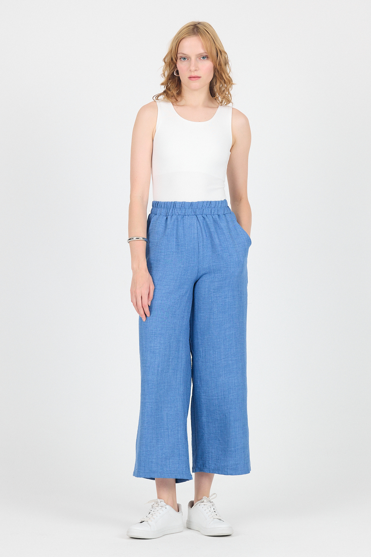 İndigo Pamuklu Bel Lastikli Bol Paça Pantolon 4657 - 2