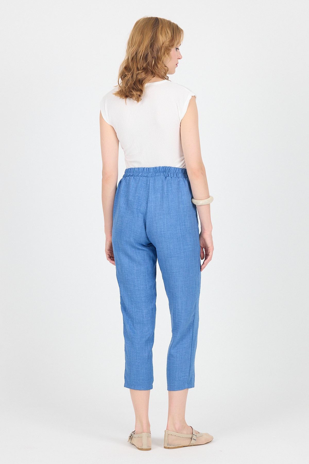 İndigo Pamuklu Bel Lastikli Düz Paça Düz Paça Pantolon 4800 - 5