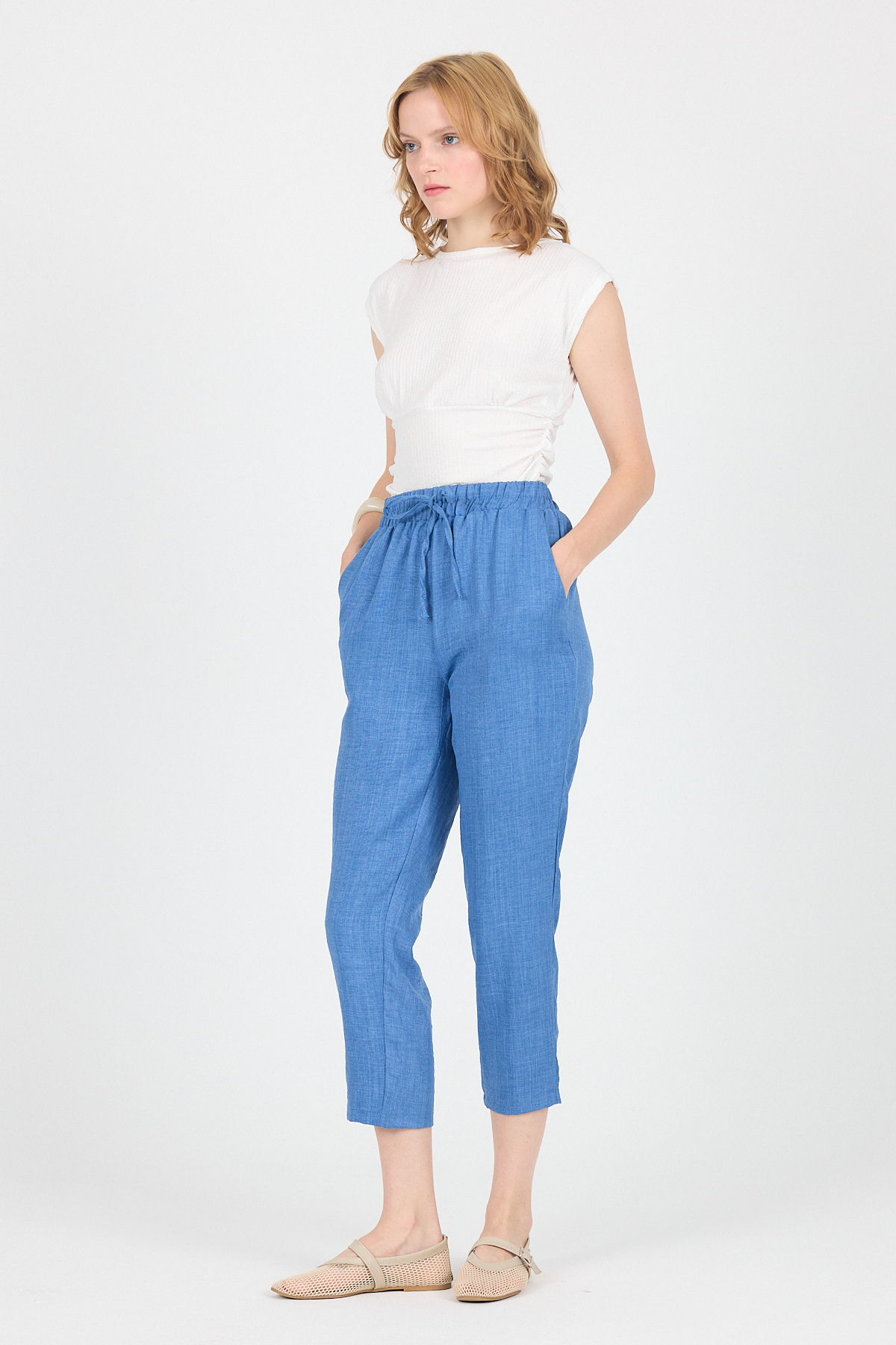 İndigo Pamuklu Bel Lastikli Düz Paça Düz Paça Pantolon 4800 - 7