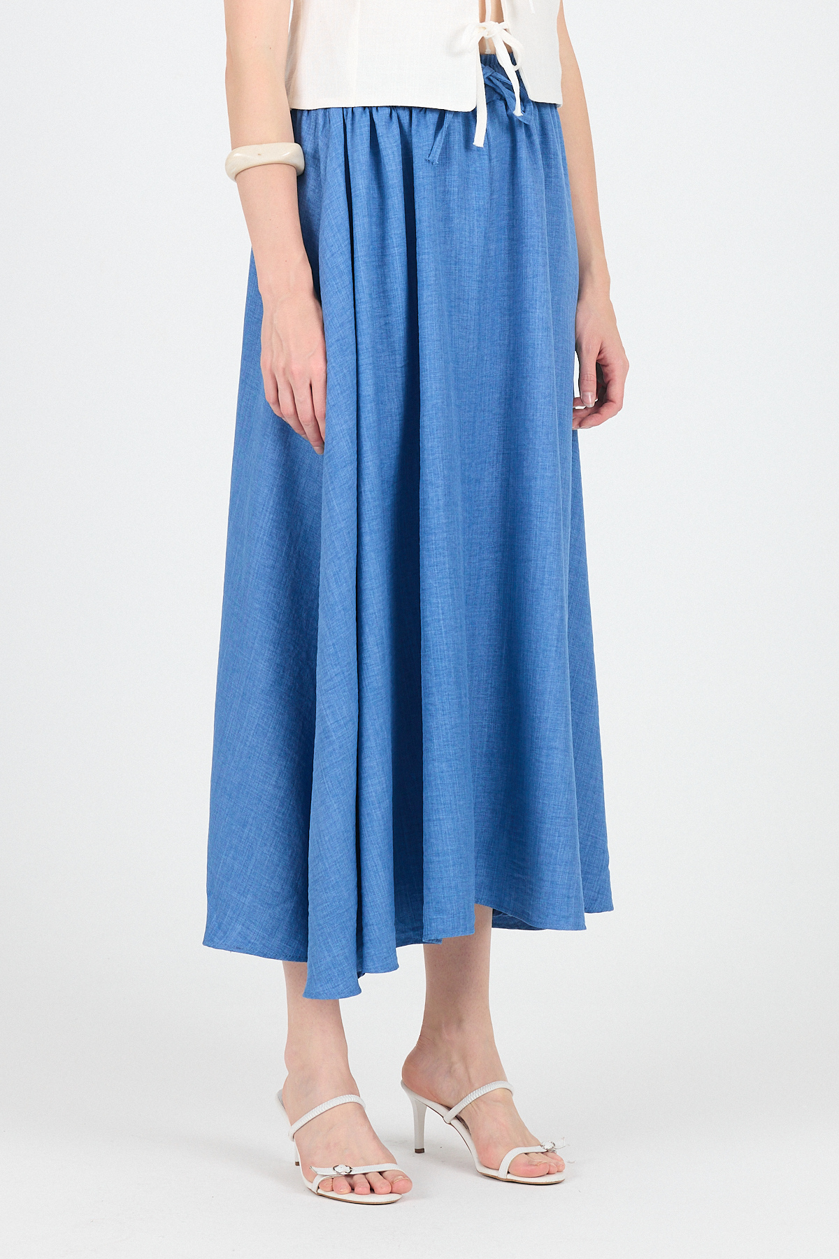 İndigo Pamuklu Çan Kesim Bağcıklı Uzun Etek 8024 - RAYS