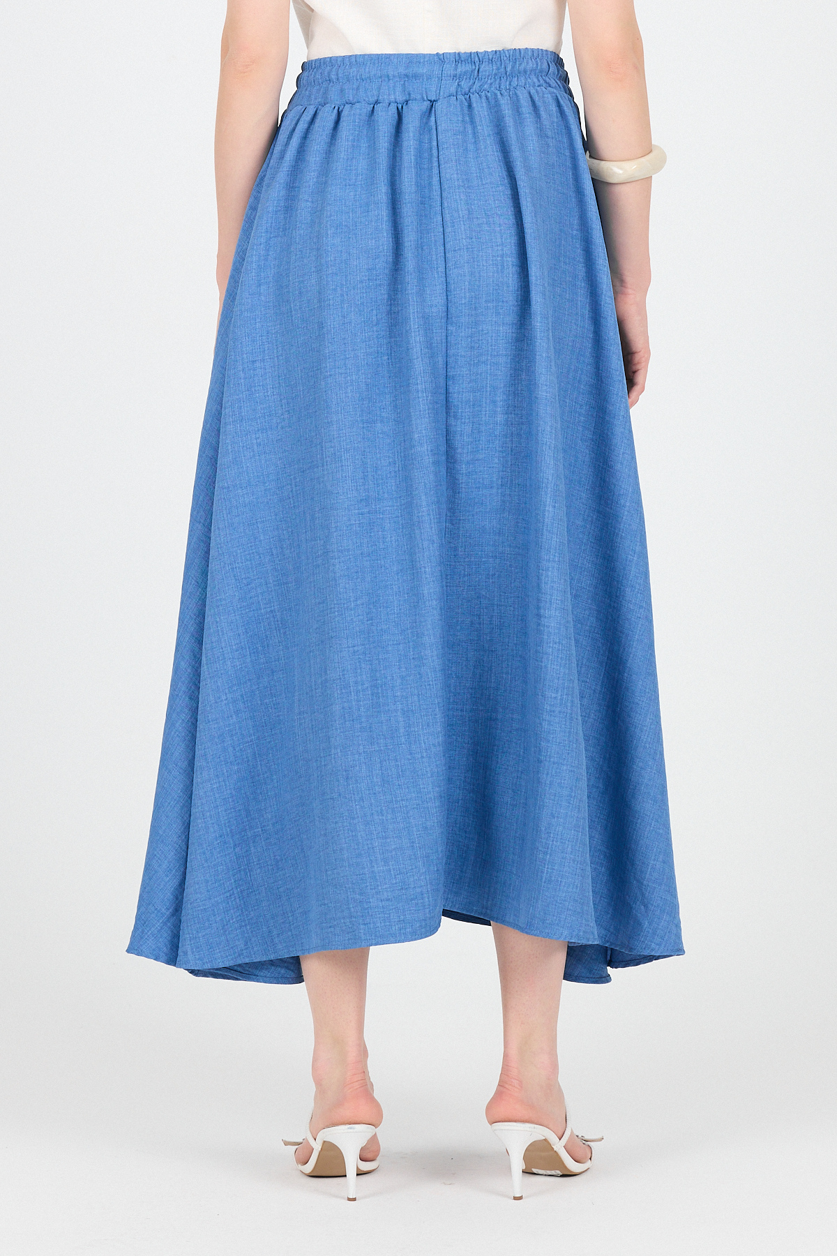 İndigo Pamuklu Çan Kesim Bağcıklı Uzun Etek 8024 - 5