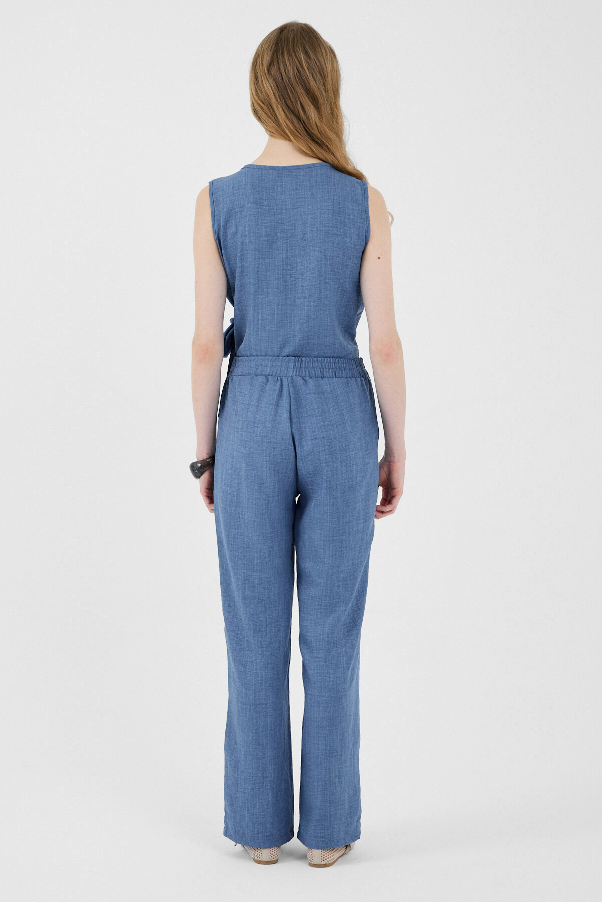 İndigo Pamuklu Yan Bağlama Detaylı İkili Takım 8079A - 5