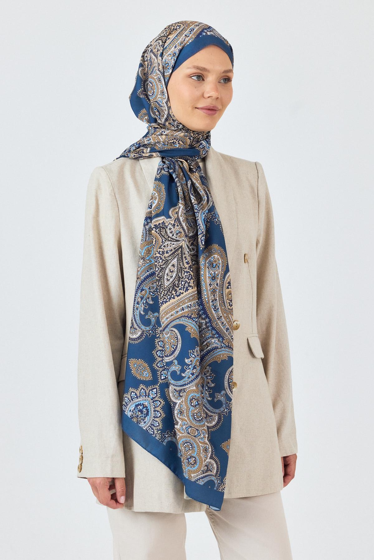 İndigo Retro Desenli Şal 4002 - 1