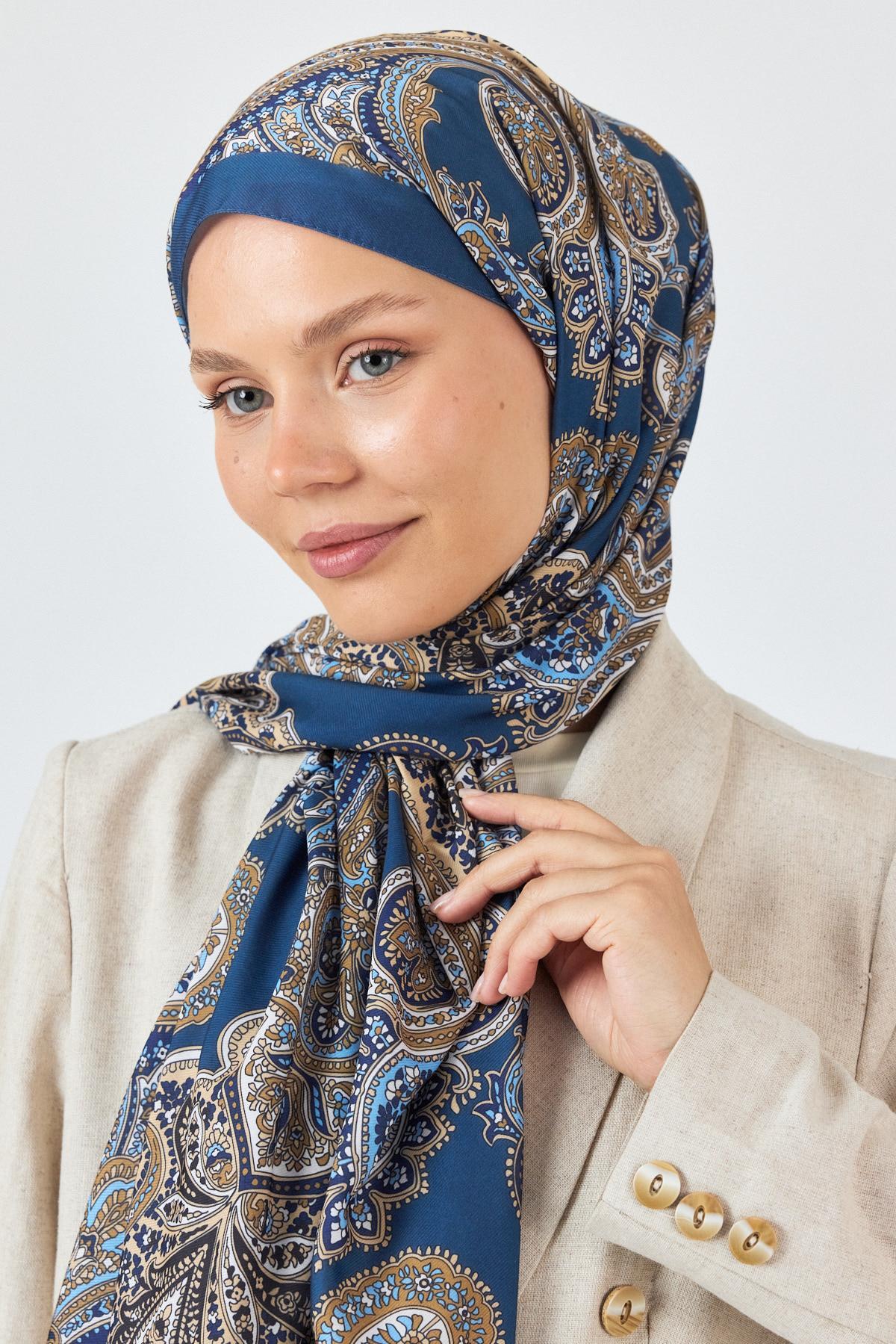 İndigo Retro Desenli Şal 4002 - 3