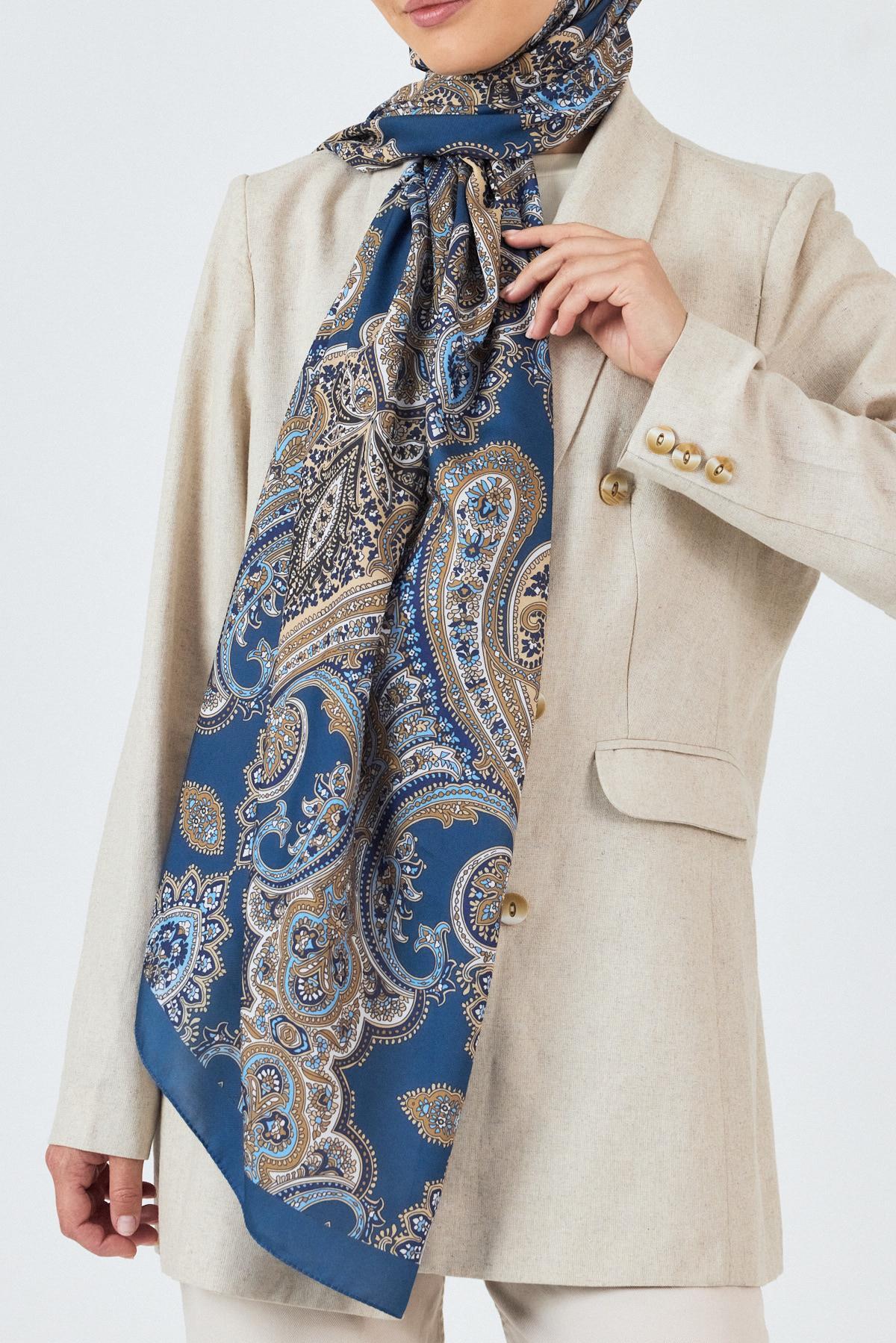 İndigo Retro Desenli Şal 4002 - 5