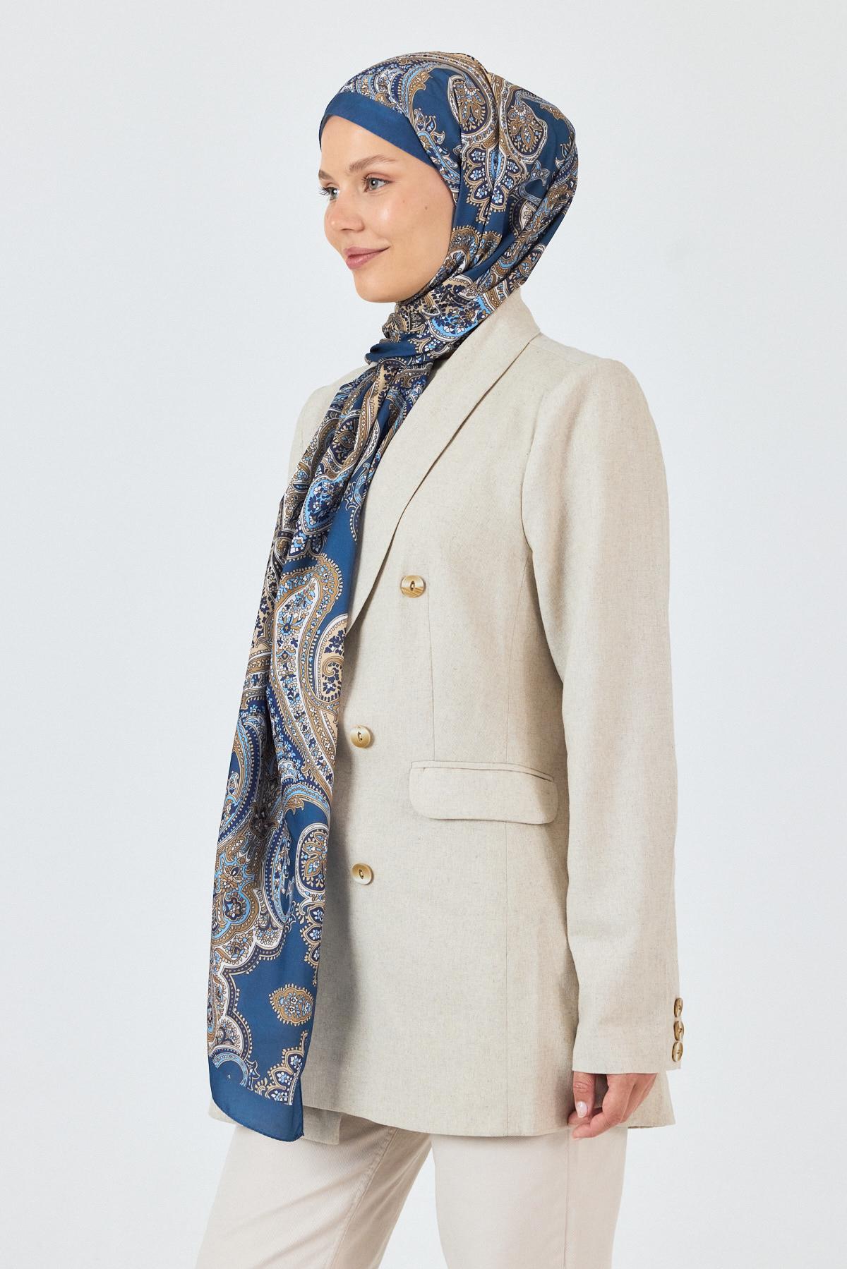 İndigo Retro Desenli Şal 4002 - 7