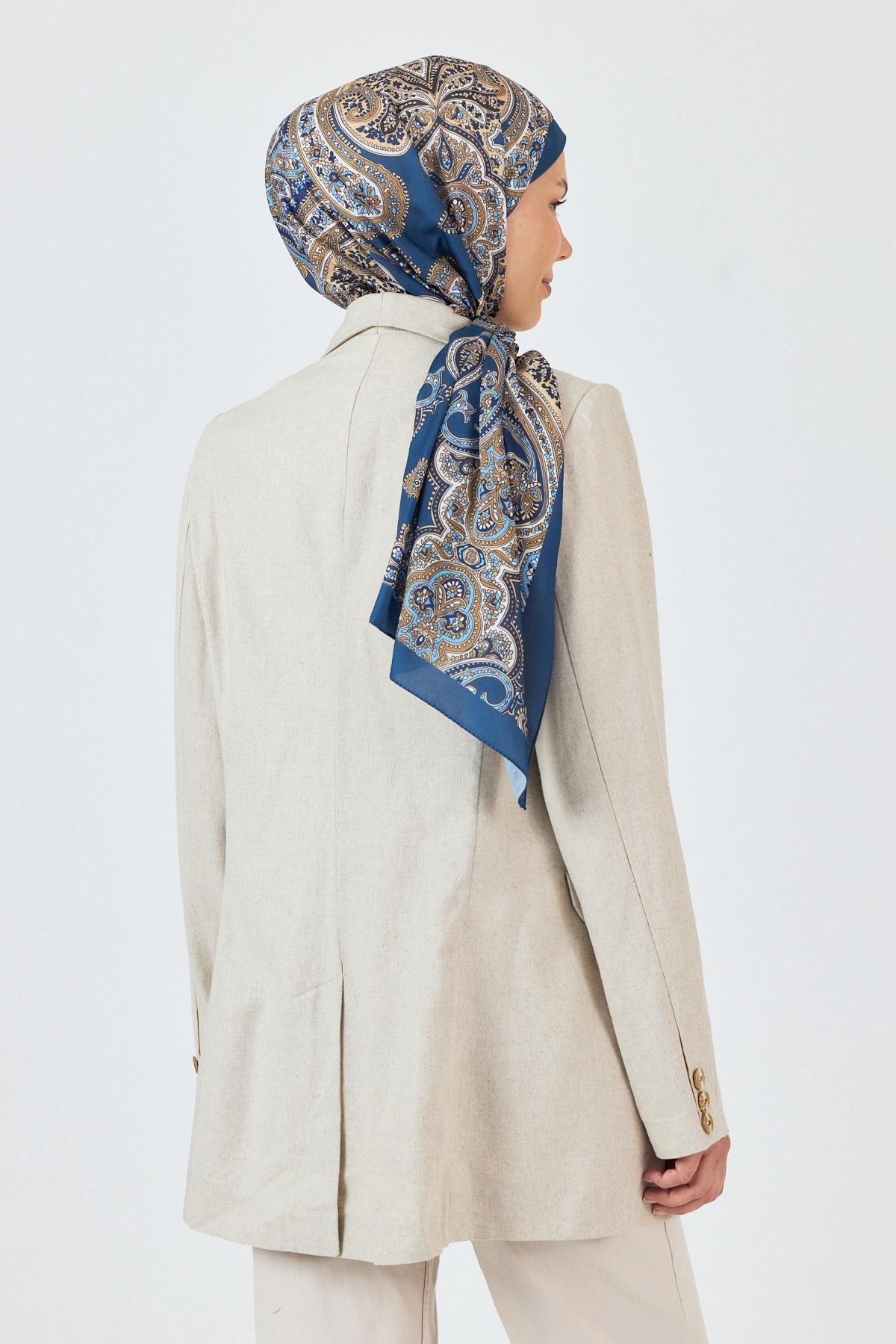 İndigo Retro Desenli Şal 4002 - 4