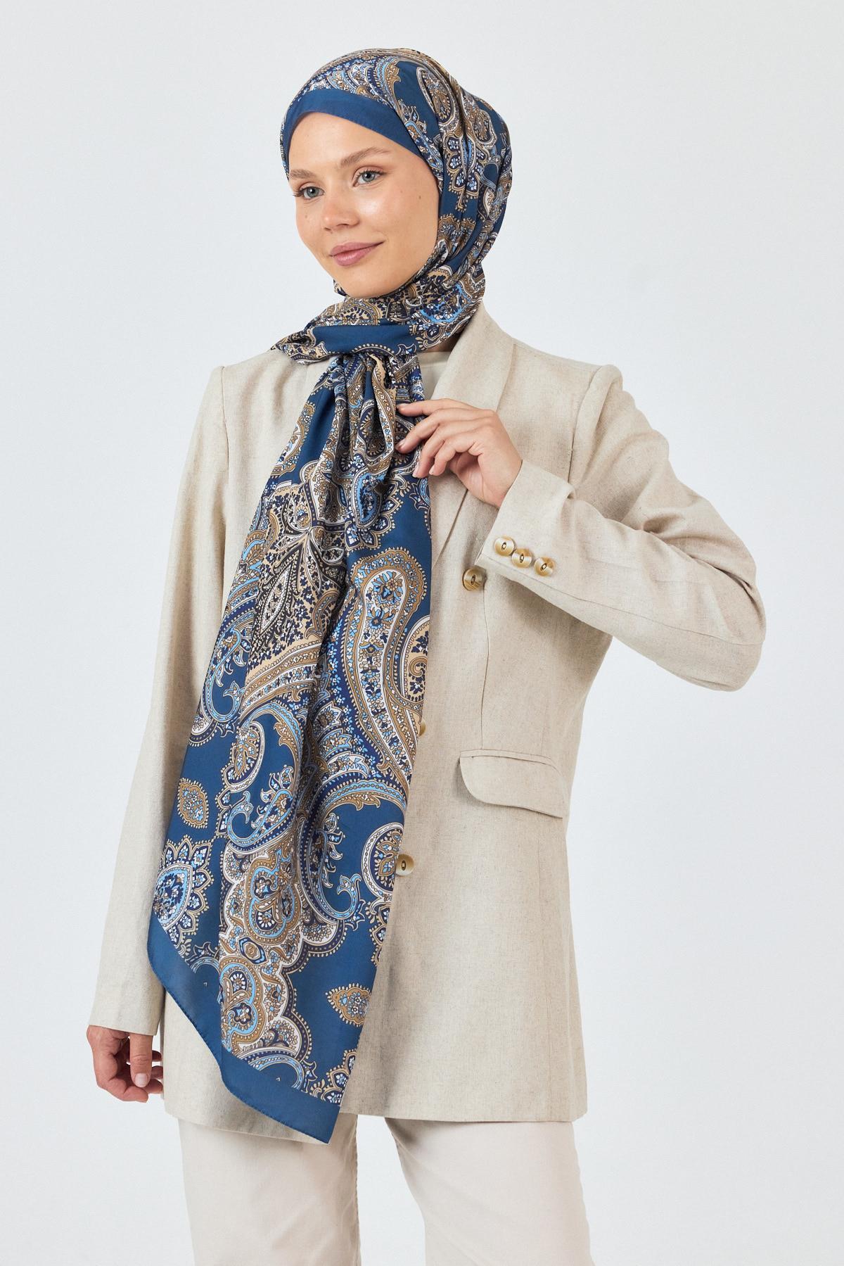 İndigo Retro Desenli Şal 4002 - 6