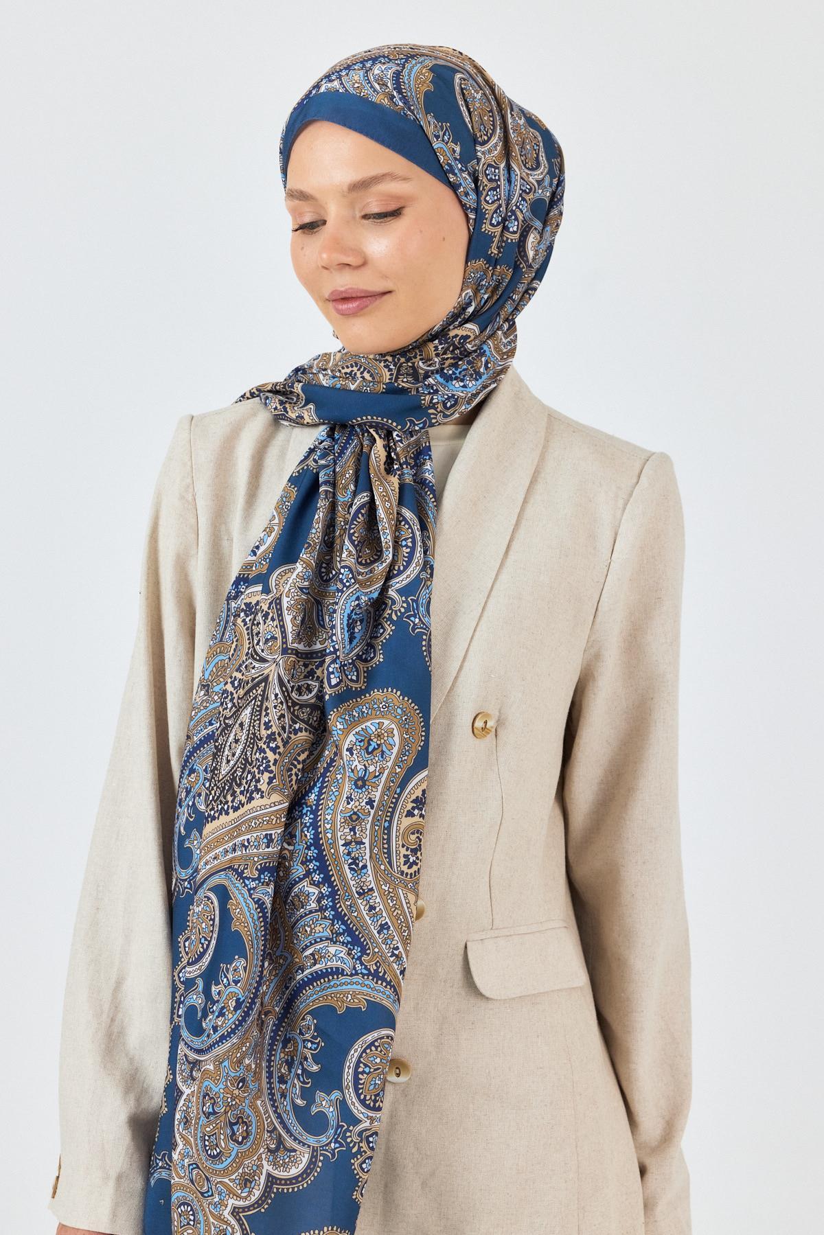 İndigo Retro Desenli Şal 4002 - 8