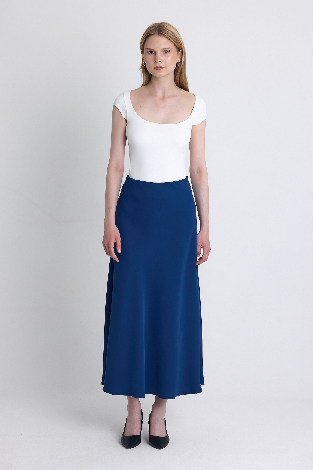 İndigo Yüksek Bel Midi A Kesim Etek 241312 - RAYS