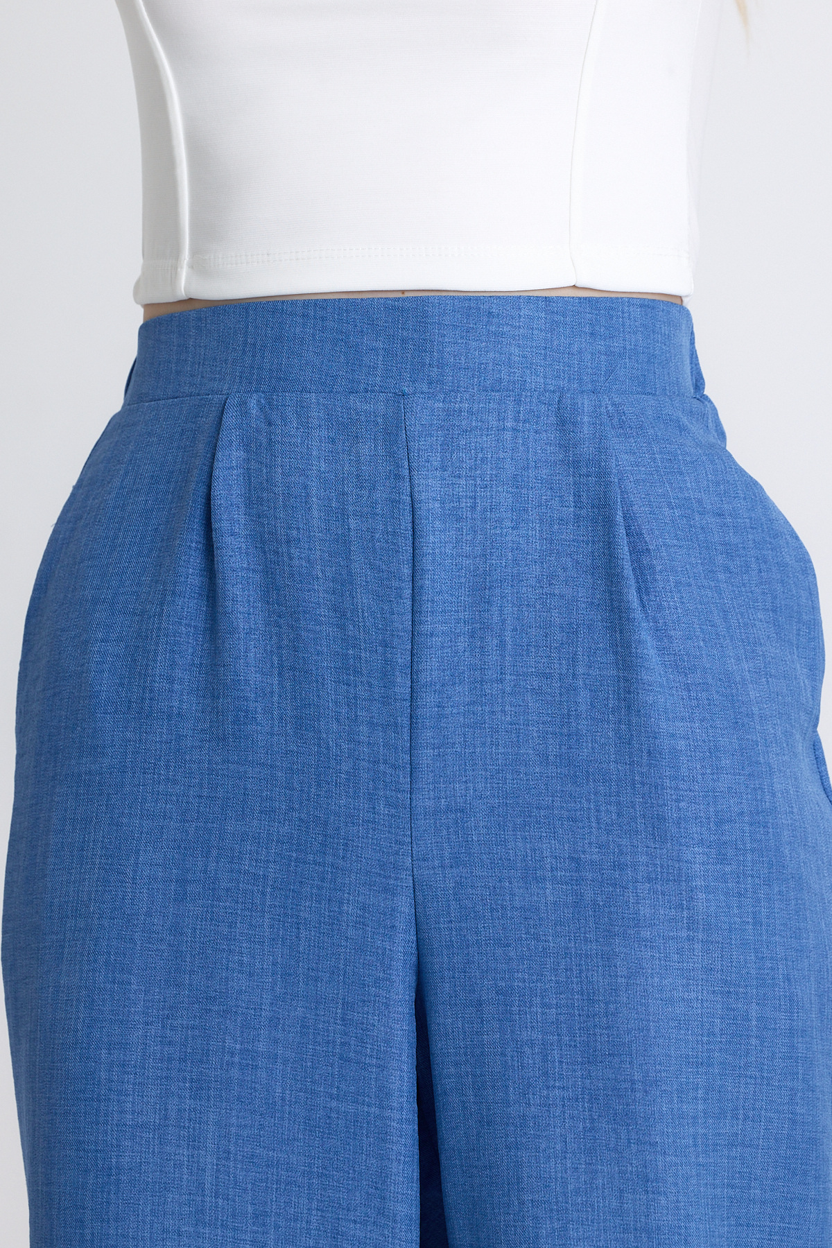 İndigo Yüksek Bel Ön Pile Detaylı Pamuklu Bol Paça Pantolon 8014A - 4