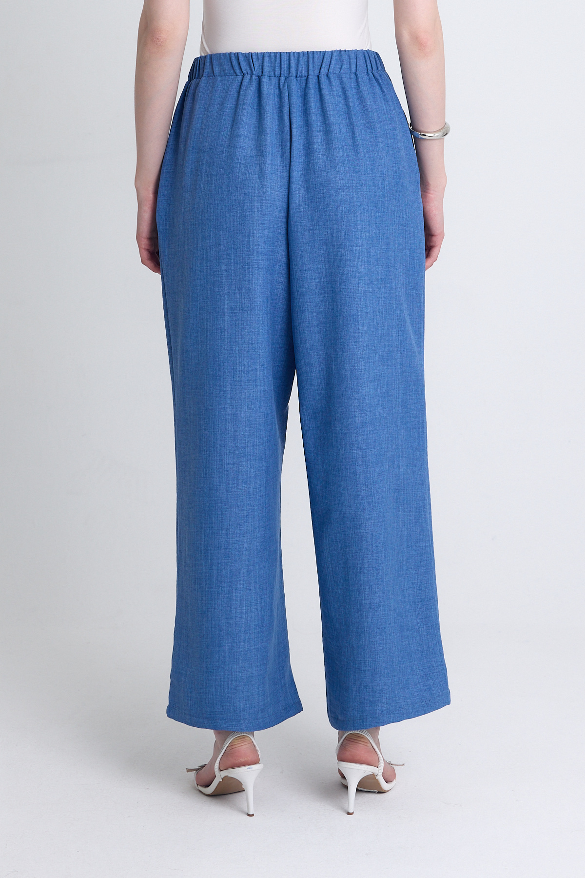 İndigo Yüksek Bel Ön Pile Detaylı Pamuklu Bol Paça Pantolon 8014A - 5