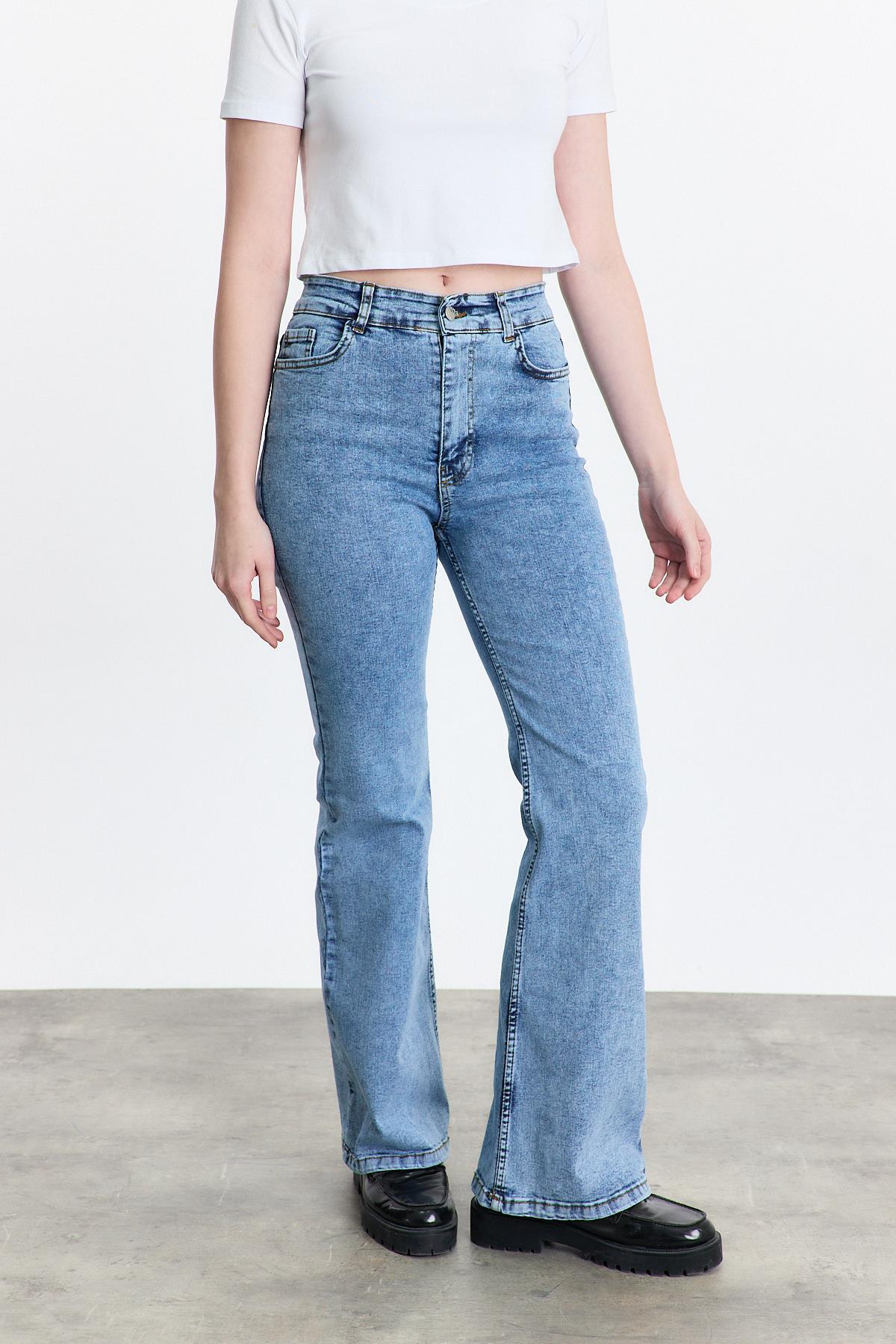 Buz Yüksek Bel Flare Kesim Kadın Jean Pantolon 12036 - 8