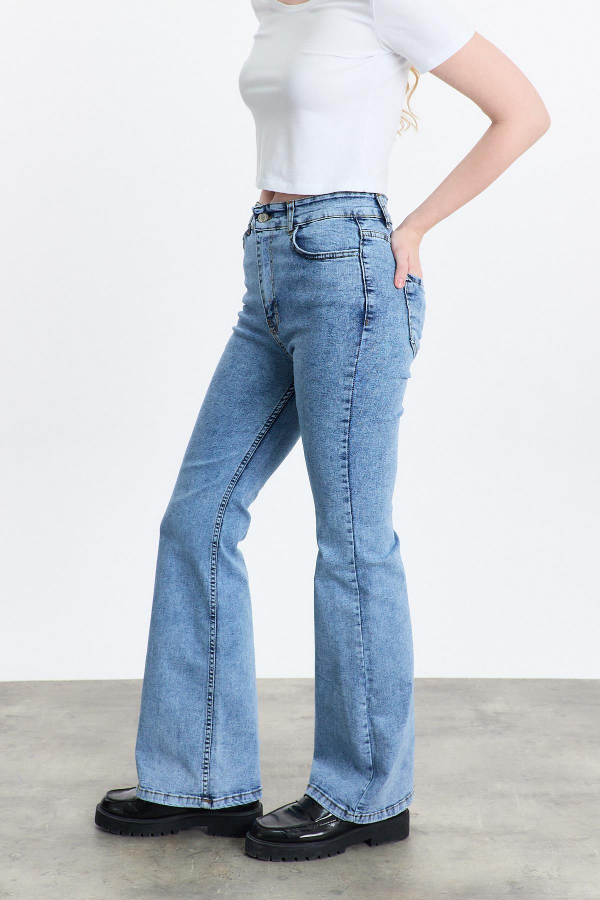 Buz Yüksek Bel Flare Kesim Kadın Jean Pantolon 12036 - 6