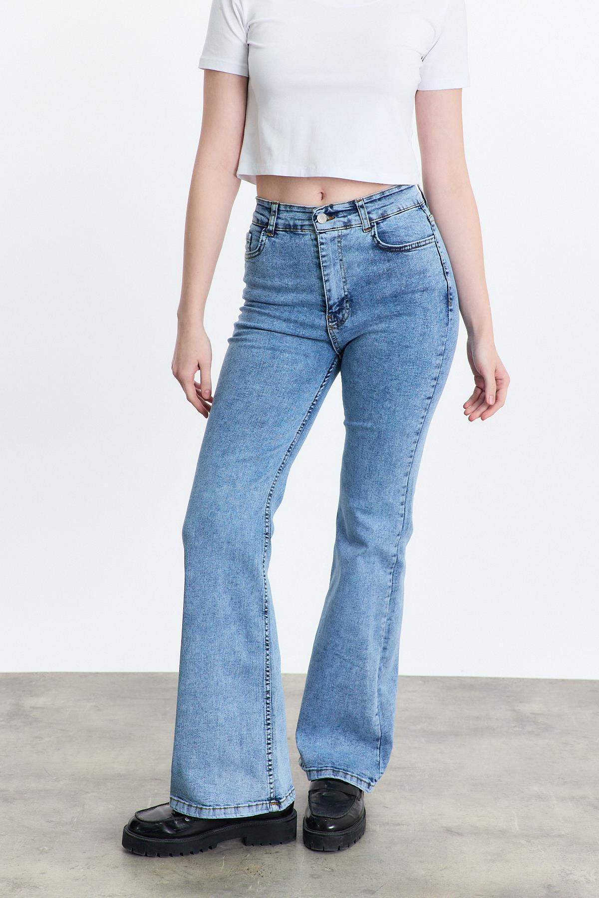 Buz Yüksek Bel Flare Kesim Kadın Jean Pantolon 12036 - 3