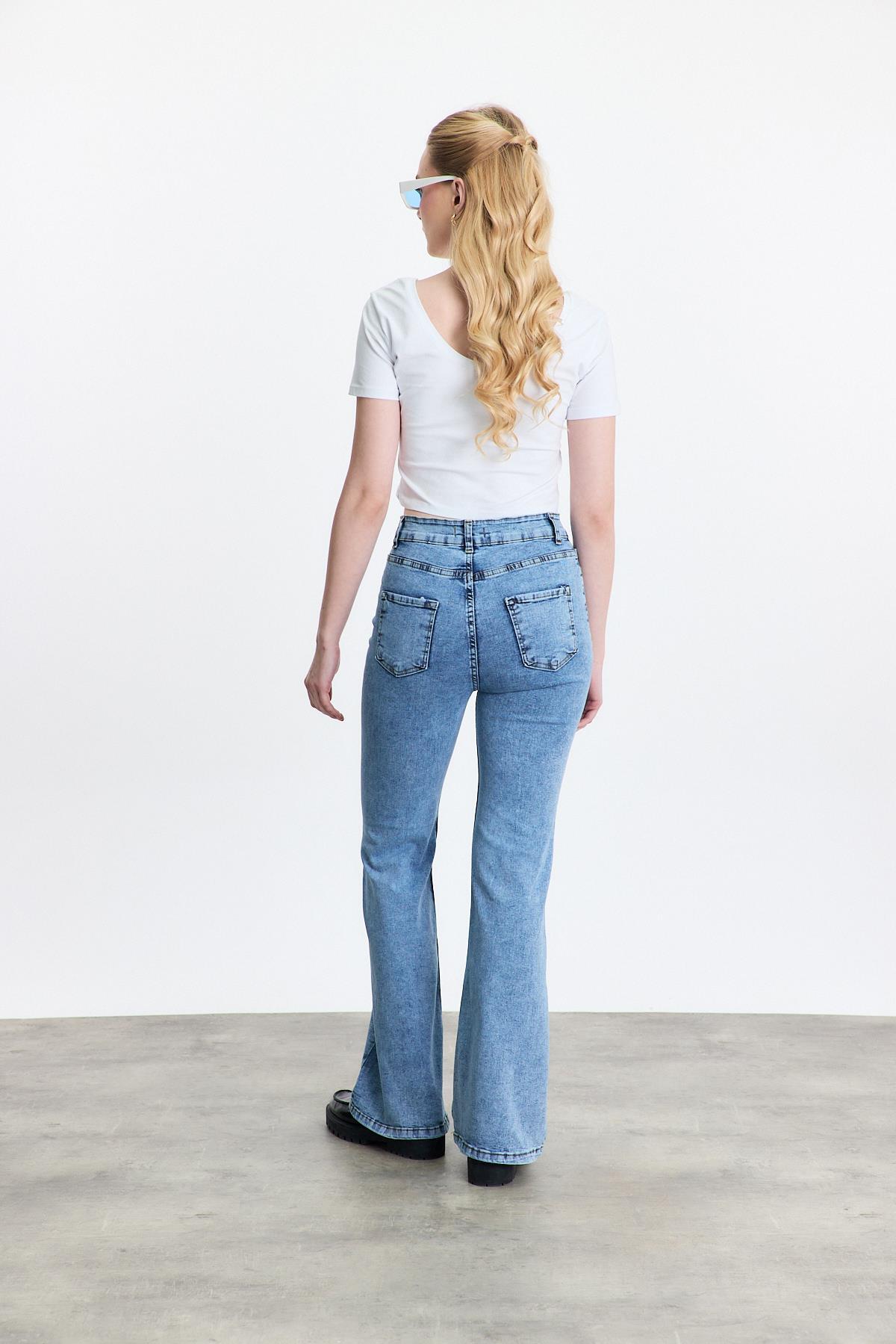 Buz Yüksek Bel Flare Kesim Kadın Jean Pantolon 12036 - 5