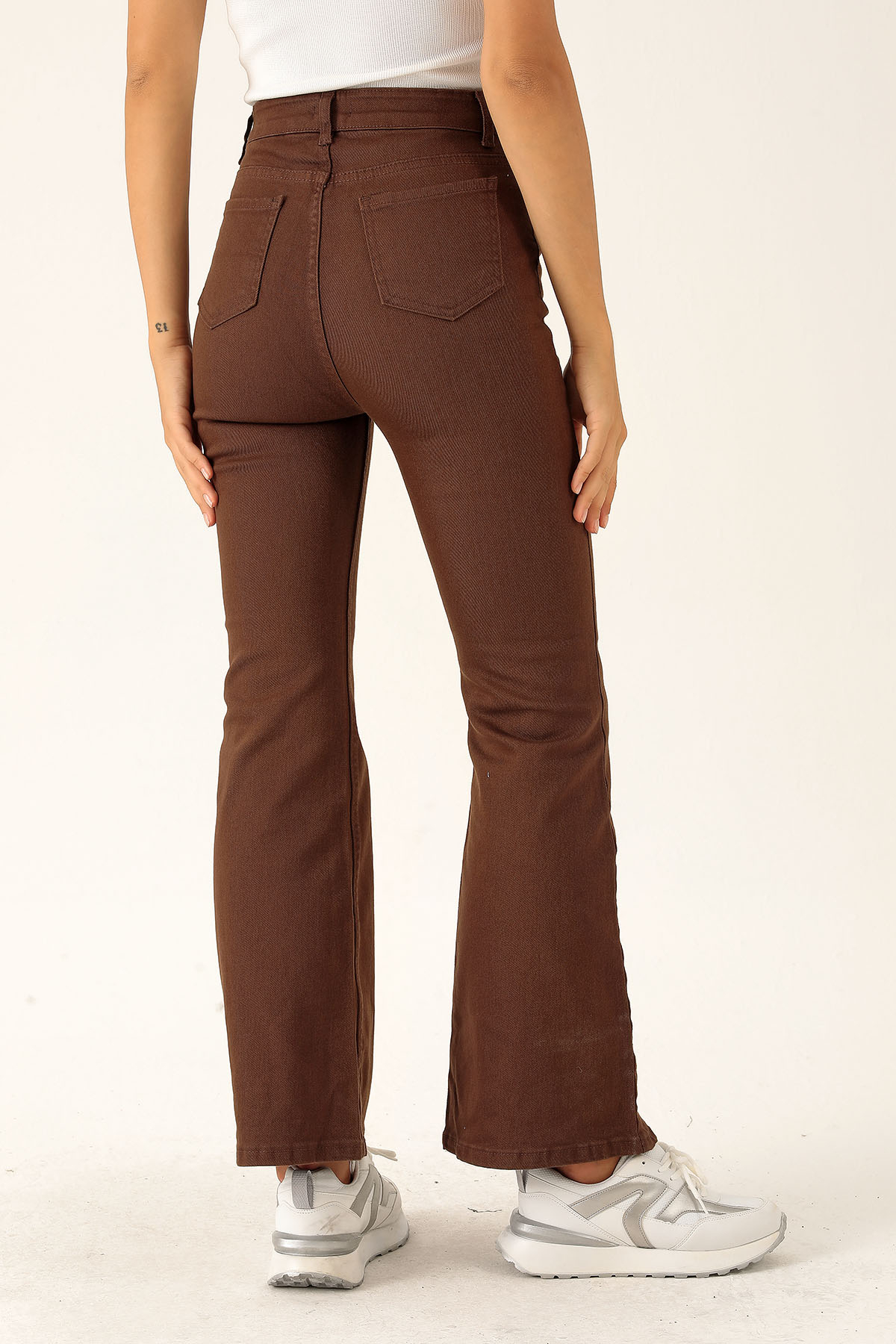 Kahve Yüksek Bel Flare Kesim Kadın Jean Pantolon 12036 - 5