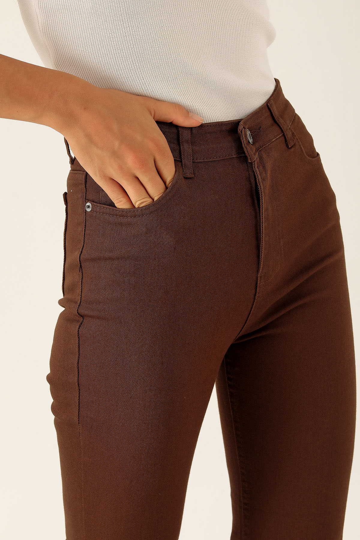 Kahve Yüksek Bel Flare Kesim Kadın Jean Pantolon 12036 - 6