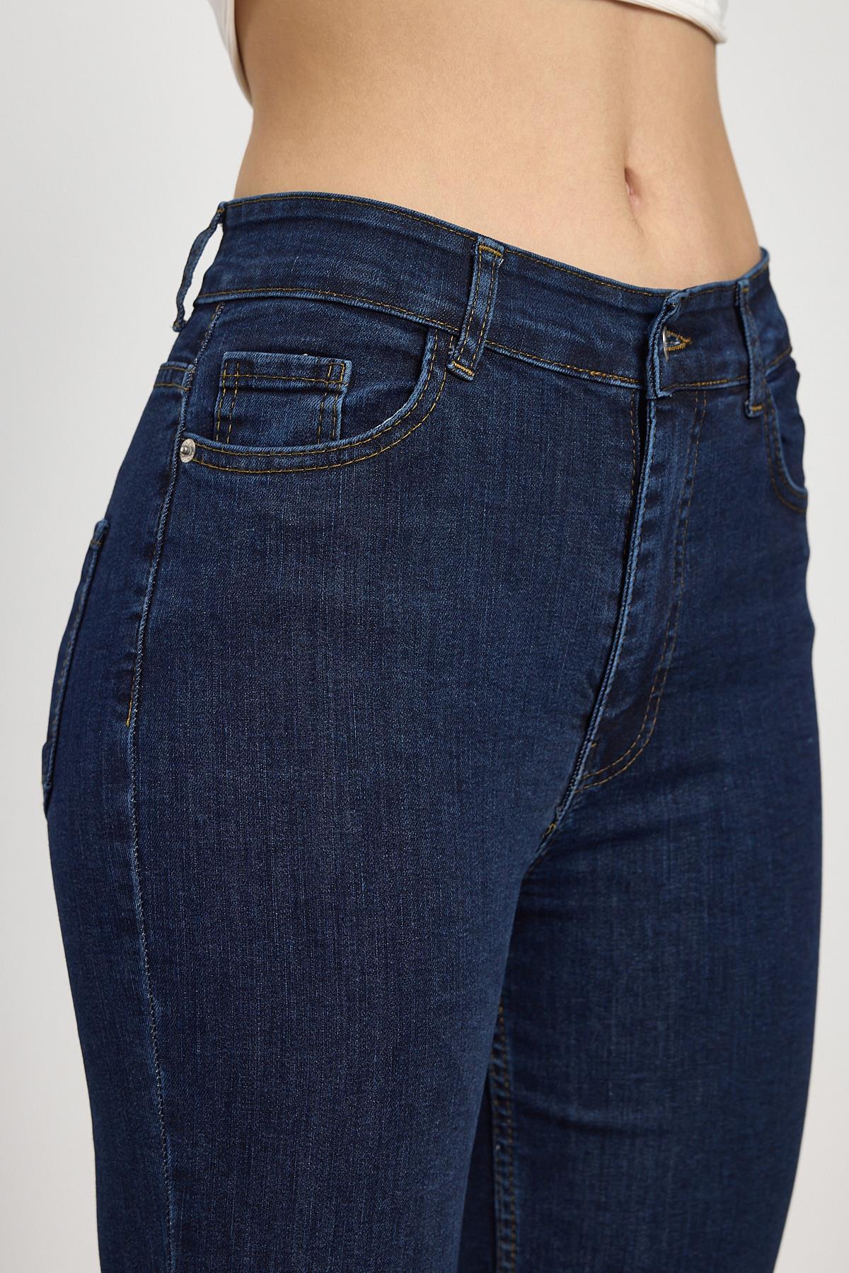 Koyu Mavi Yüksek Bel Flare Kesim Kadın Jean Pantolon 12036 - 4