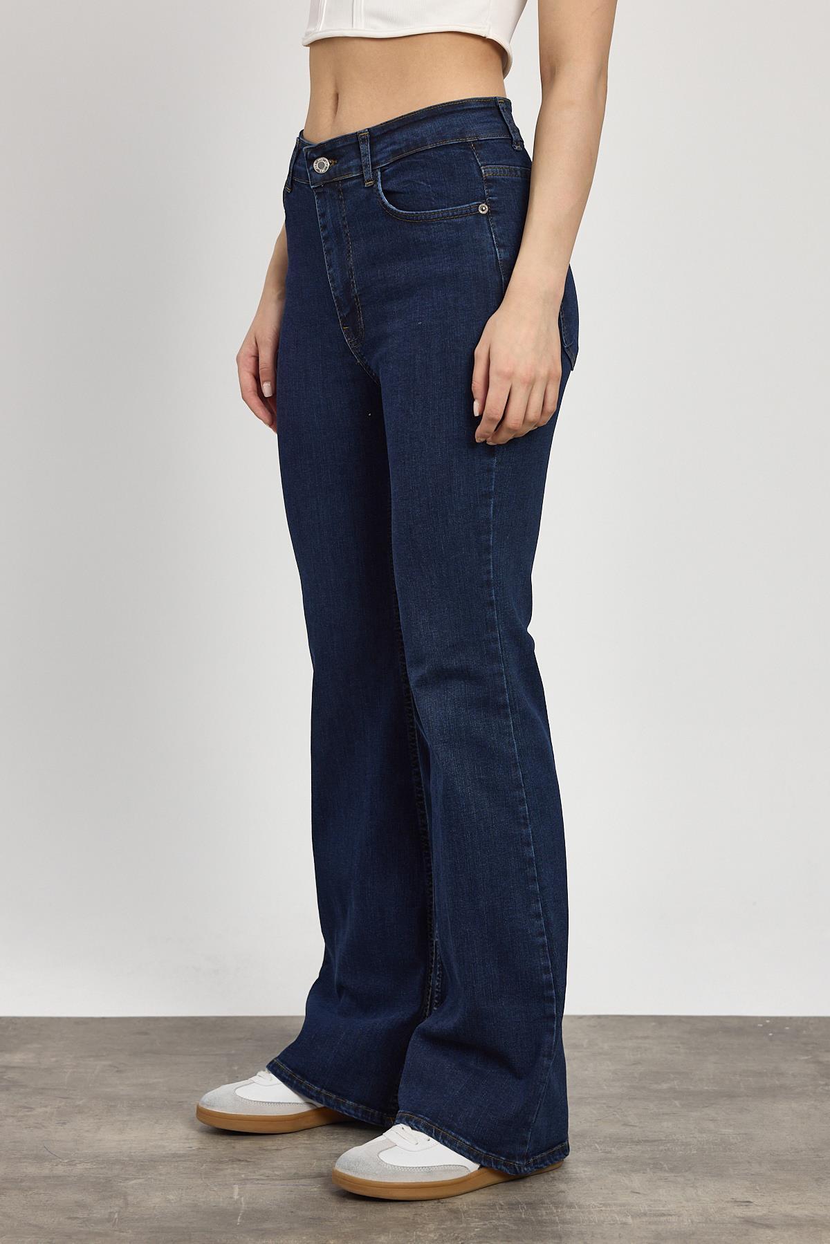 Koyu Mavi Yüksek Bel Flare Kesim Kadın Jean Pantolon 12036 - 7