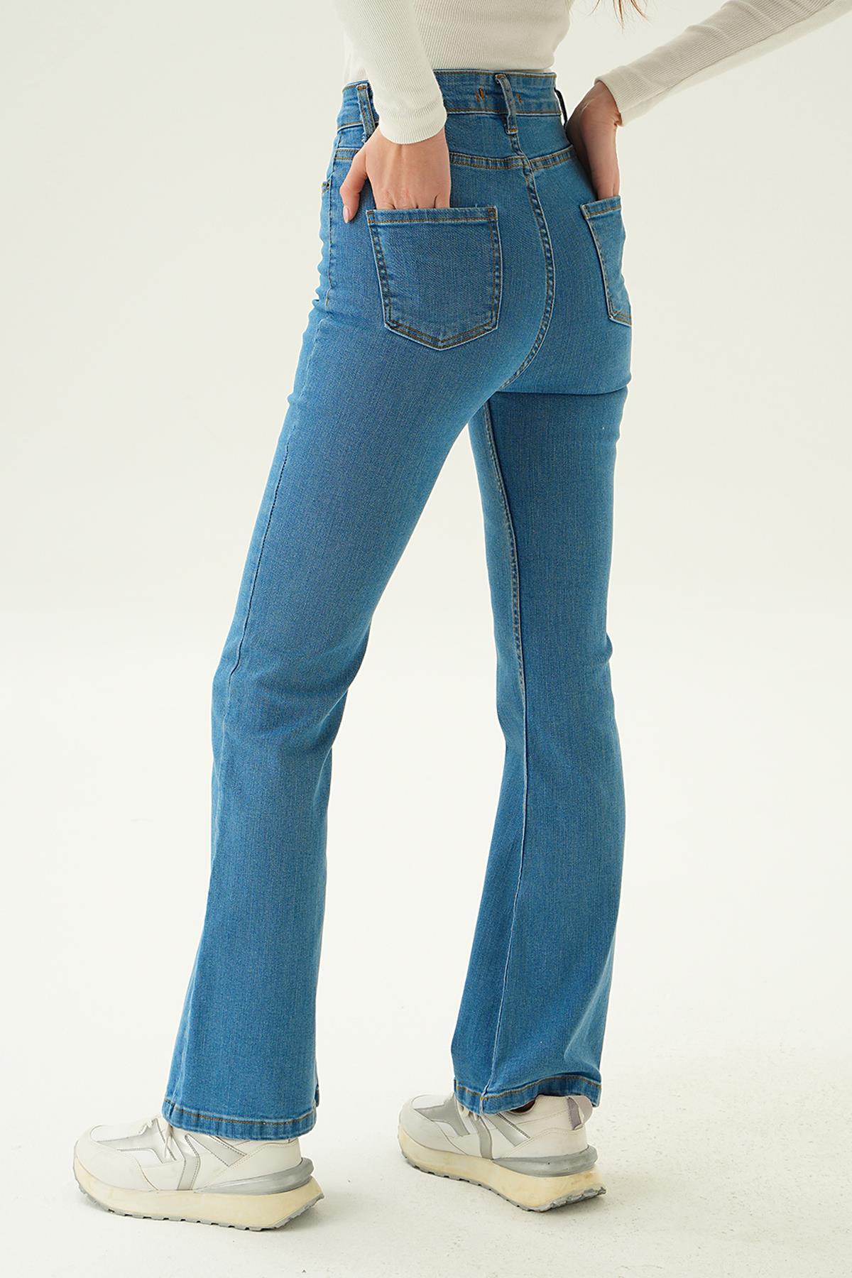 Mavi Yüksek Bel Flare Kesim Kadın Jean Pantolon 12036 - 3