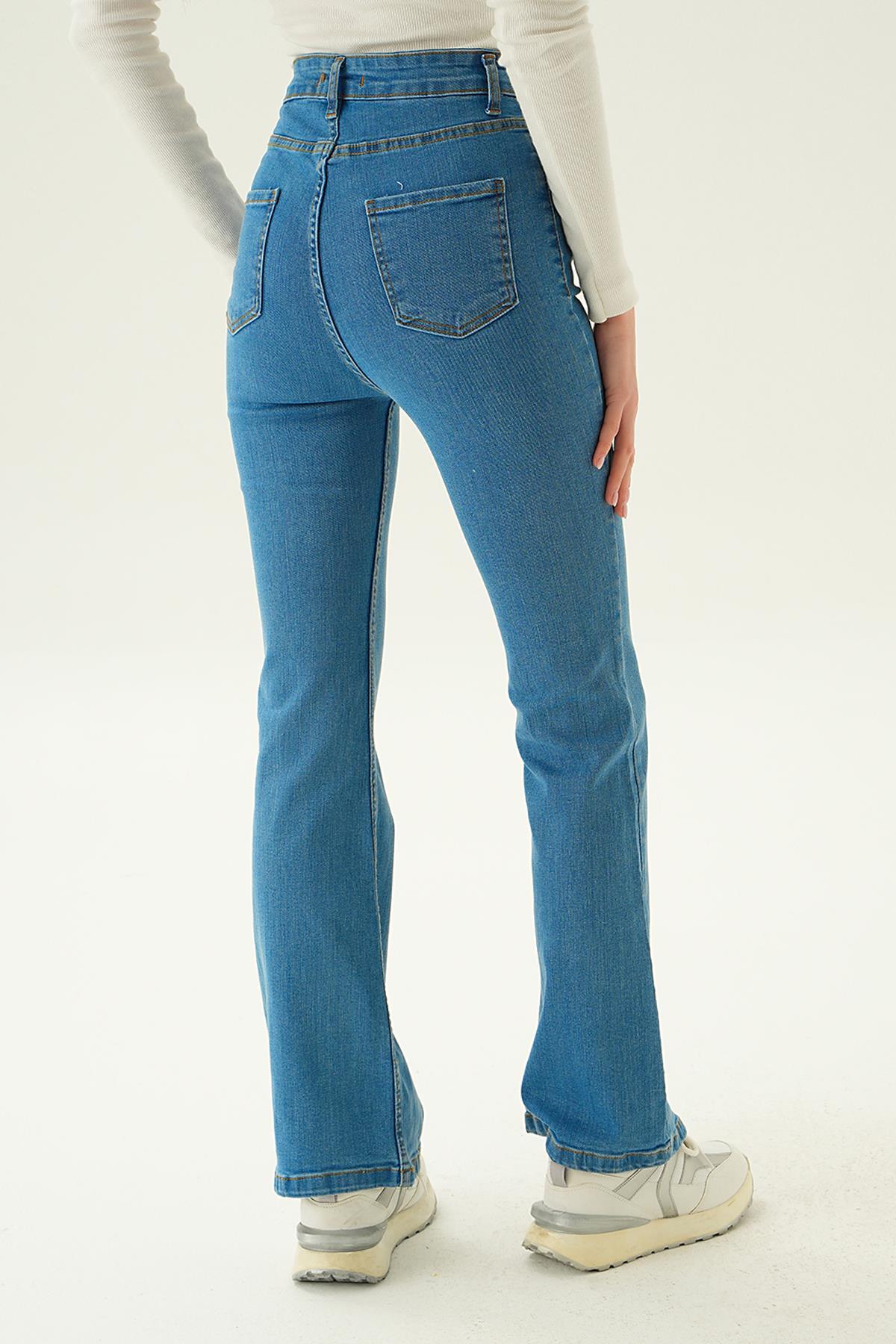 Mavi Yüksek Bel Flare Kesim Kadın Jean Pantolon 12036 - 4