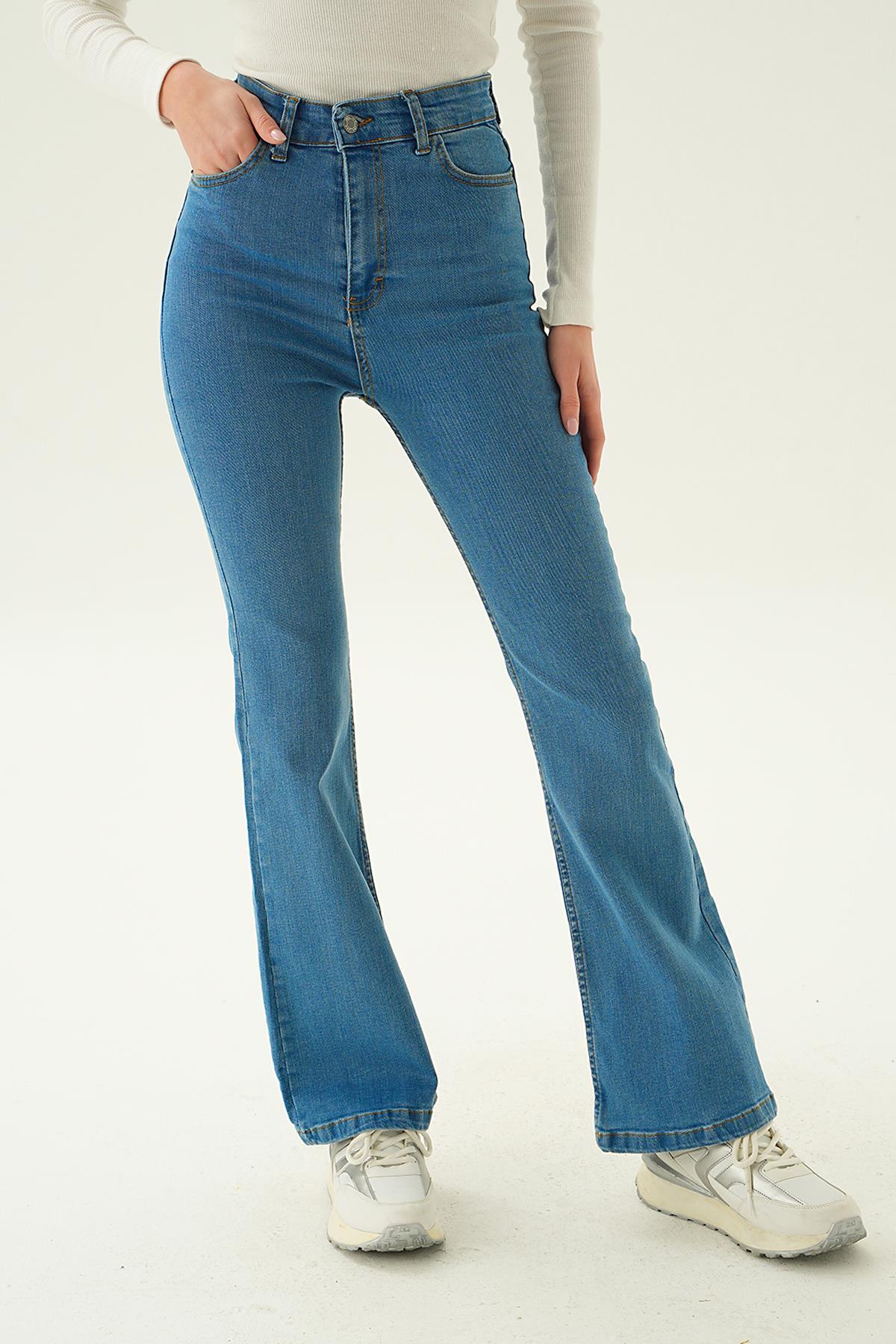 Mavi Yüksek Bel Flare Kesim Kadın Jean Pantolon 12036 - 5
