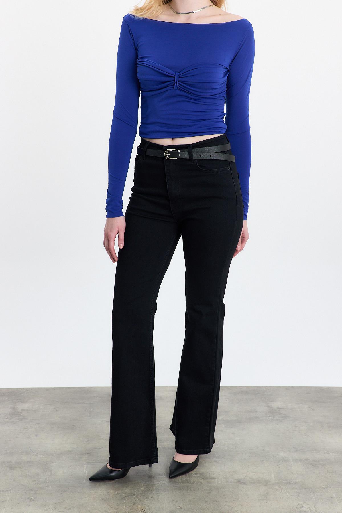 Siyah Yüksek Bel Flare Kesim Kadın Jean Pantolon 12036 - RAYS