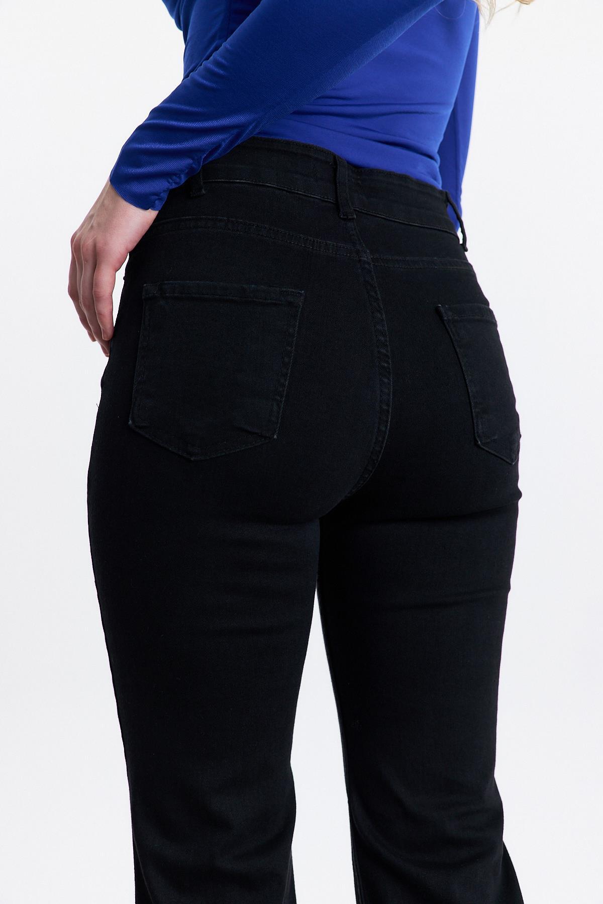 Siyah Yüksek Bel Flare Kesim Kadın Jean Pantolon 12036 - 4