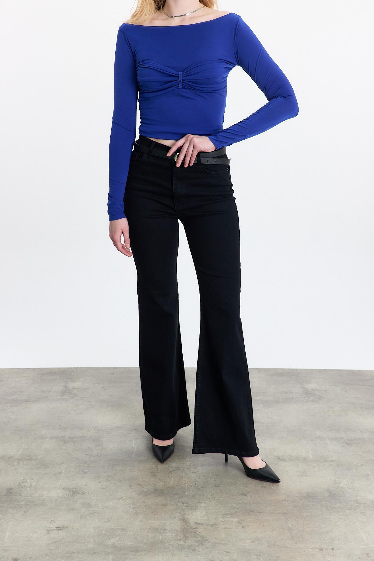 Siyah Yüksek Bel Flare Kesim Kadın Jean Pantolon 12036 - 6