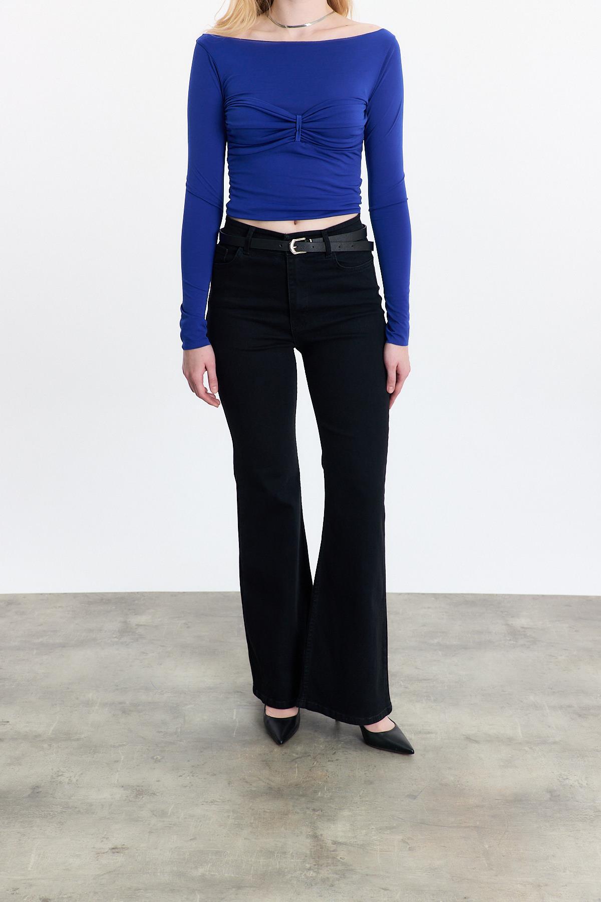 Siyah Yüksek Bel Flare Kesim Kadın Jean Pantolon 12036 - 8