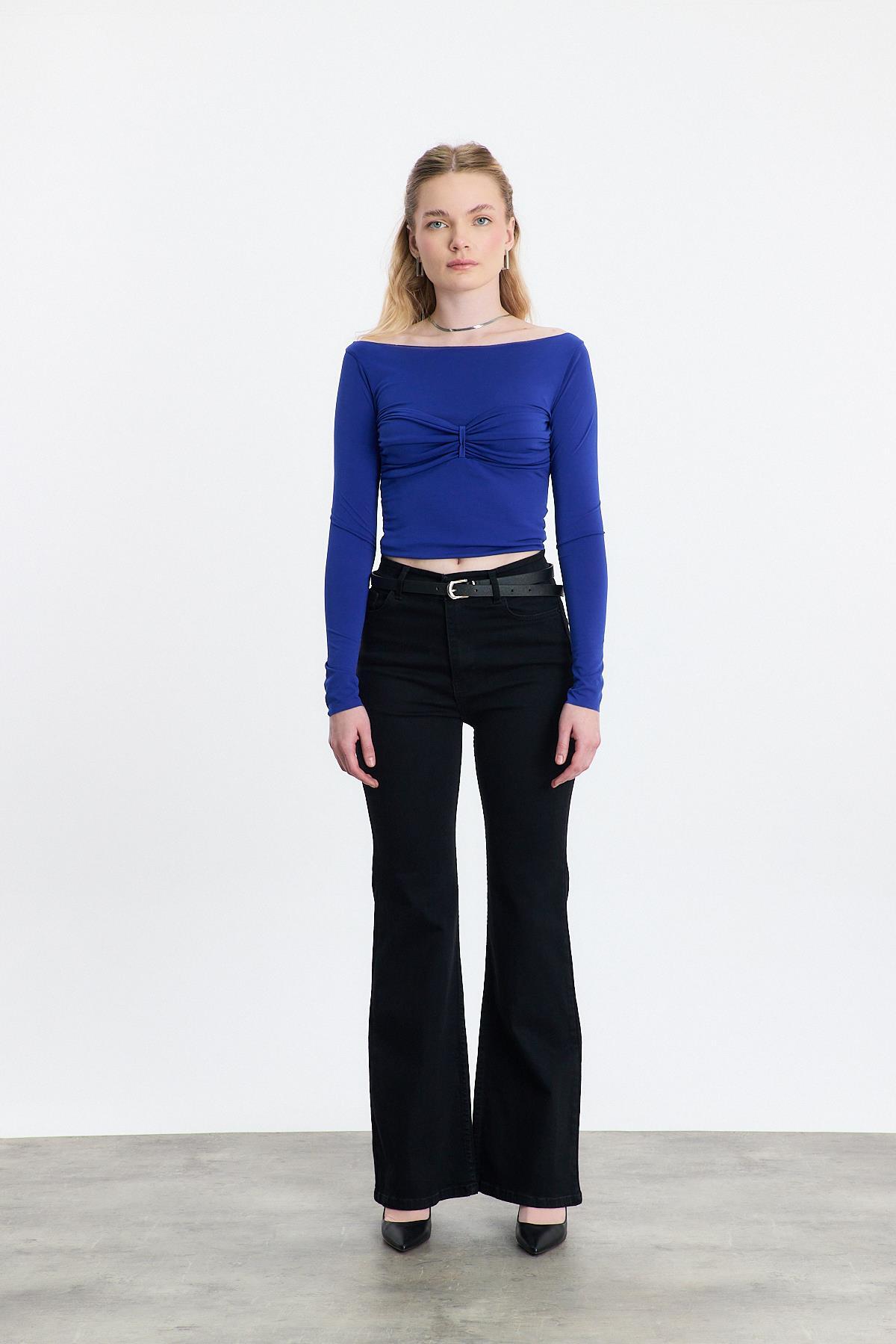 Siyah Yüksek Bel Flare Kesim Kadın Jean Pantolon 12036 - 7