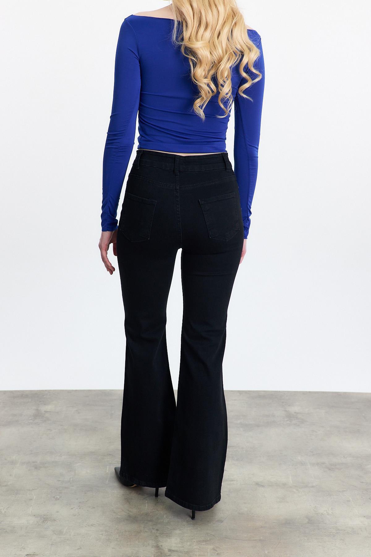 Siyah Yüksek Bel Flare Kesim Kadın Jean Pantolon 12036 - 5