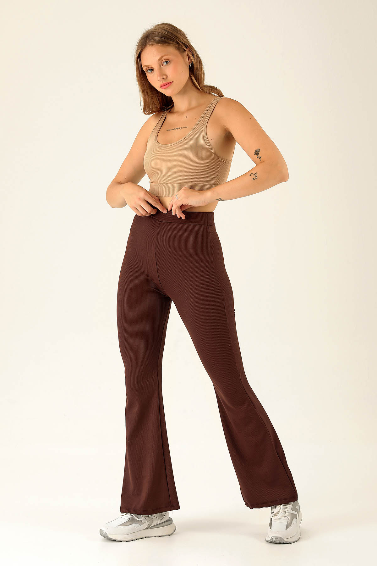 İspanyol Paça Fitilli Tayt - 404 Acı Kahve 