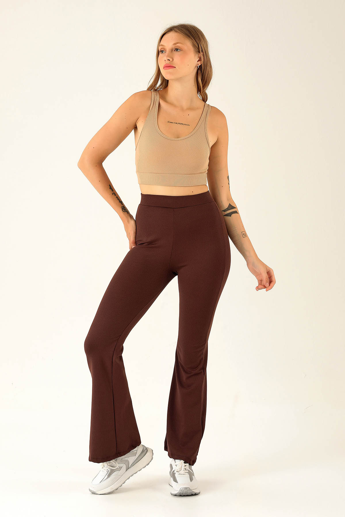 İspanyol Paça Fitilli Tayt - 404 Acı Kahve - 2