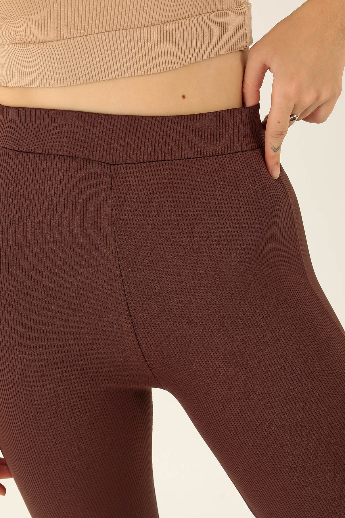İspanyol Paça Fitilli Tayt - 404 Acı Kahve - 6