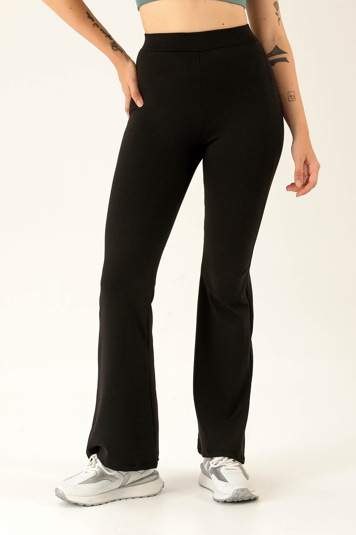 İspanyol Paça Fitilli Tayt - 404 Siyah - 3