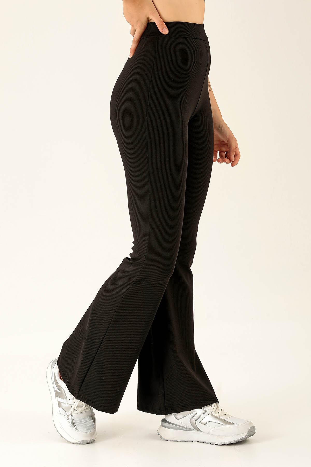 İspanyol Paça Fitilli Tayt - 404 Siyah - 4