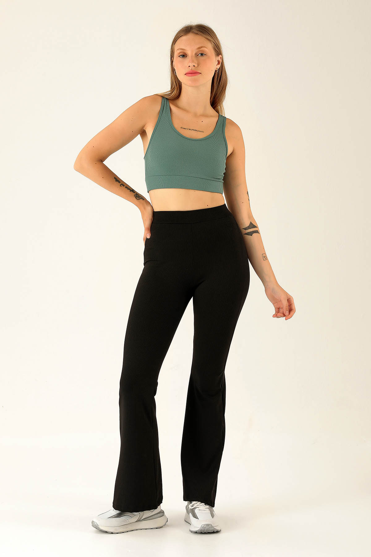 İspanyol Paça Fitilli Tayt - 404 Siyah - 1