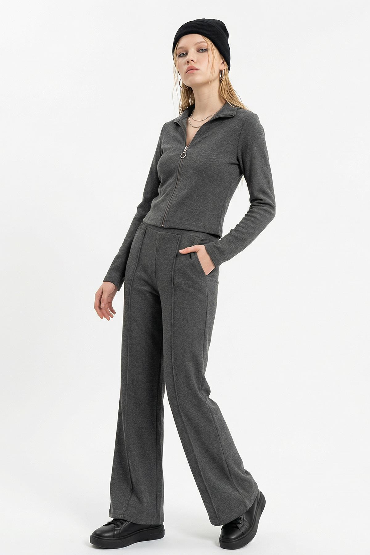  İspanyol Paça Pantolon Hırka Takım Antrasit 3098A - RAYS