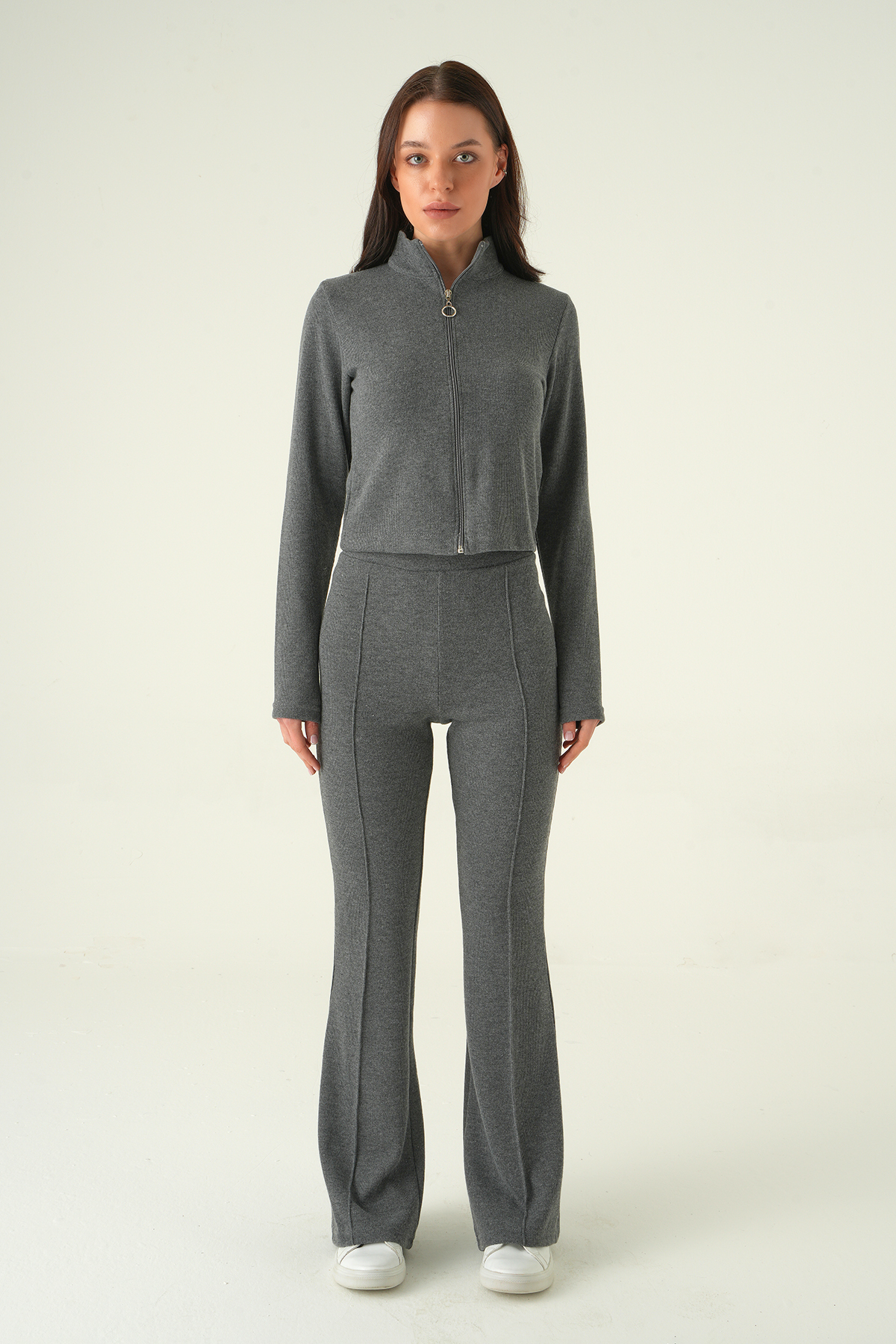 İspanyol Paça Pantolon Hırka Takım Antrasit 3098A - RAYS