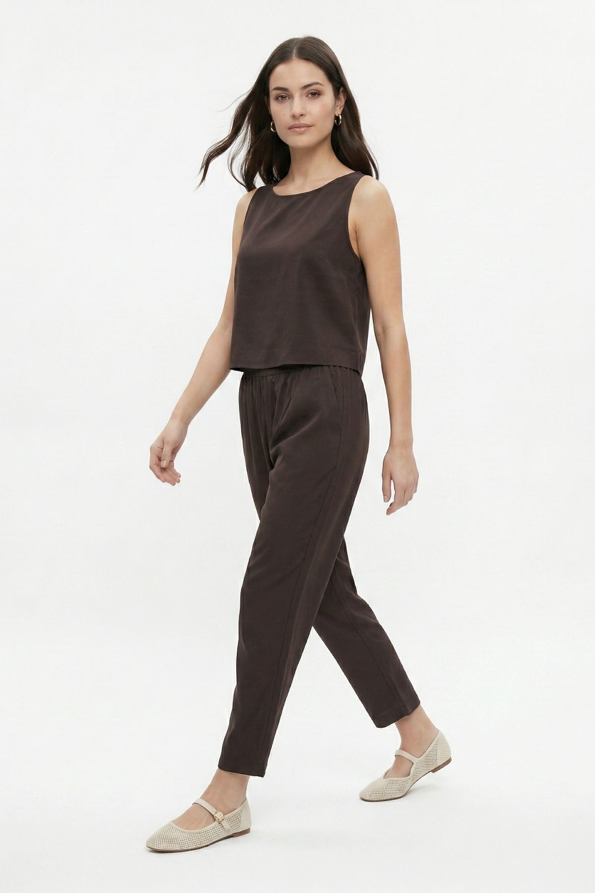 Kahve 34007 Bisiklet Yaka Sıfır Kol Pantolon Takım 