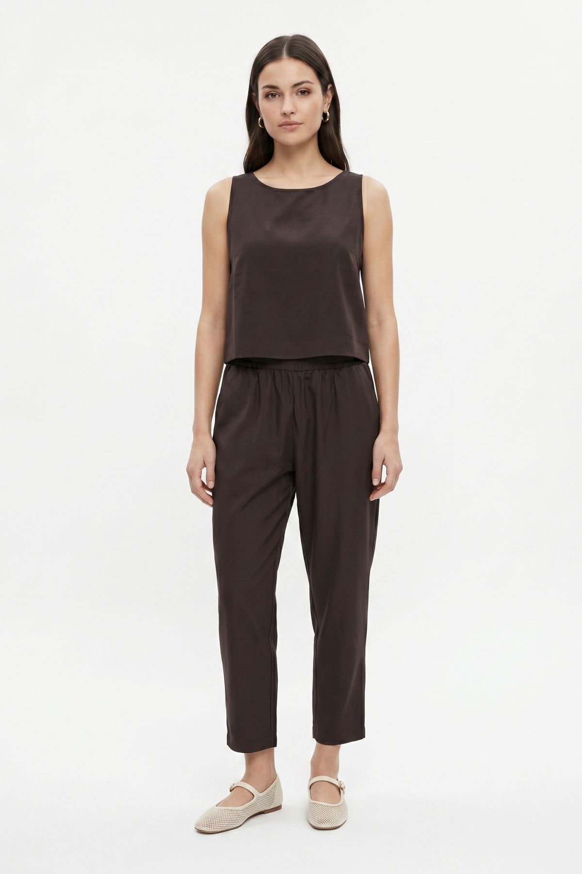 Kahve 34007 Bisiklet Yaka Sıfır Kol Pantolon Takım - 2